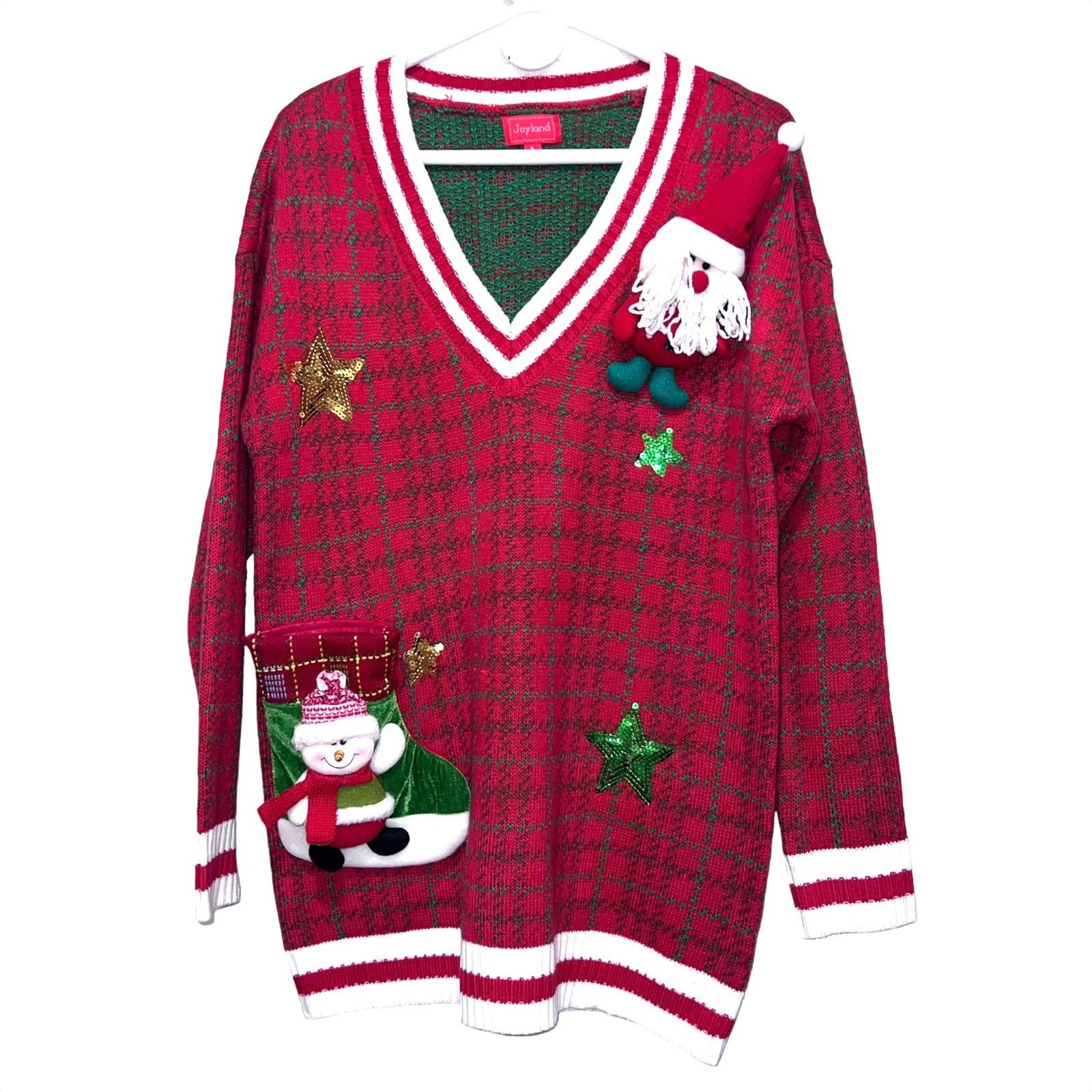 Other Joyland Long Sleeve Varsity Ugly Christmas Sweater Santa LG Size M / US 6-8 / IT 42-44 - 2 Thumbnail