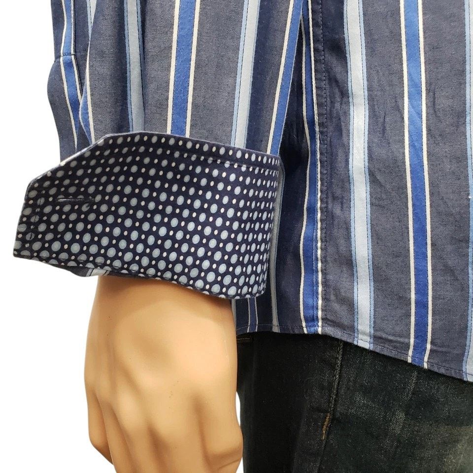 BUGATCHI Bugatchi Uomo Dress Shirt M Striped Contrast Flip Cuff L/S Size US M / EU 48-50 / 2 - 3 Thumbnail