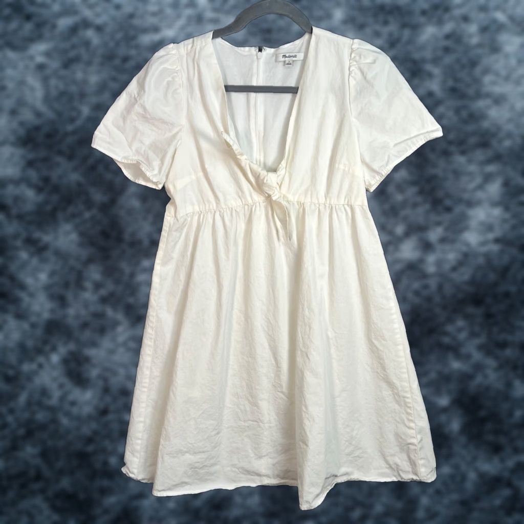 Madewell Madewell Womens Size 2 White Short Sleeve Tie Front Empire Waist Dress Cotton Size 26" / US 2 / IT 38 - 1 Thumbnail