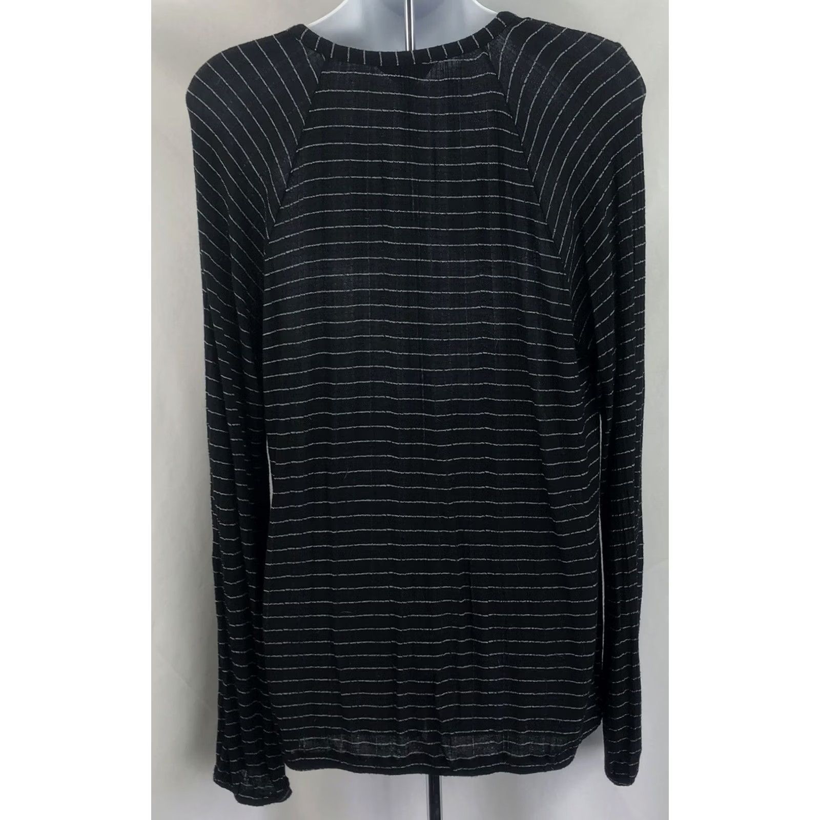 Lucky Brand Lucky Brand Top L BlkWht Stripe Tie V-Neck Balloon LongSleeve Elastic Waist 90s Y2K Womens Size L / US 10 / IT 46 - 3 Thumbnail