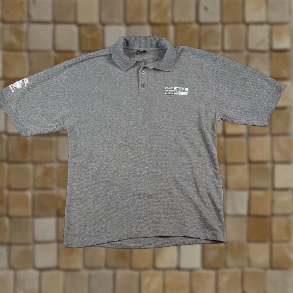 Harley Davidson VINTAGE Harley-Davidson Biker Polo Shirt Large Gray Solid 90s Mens Size US L / EU 52-54 / 3 - 1 Thumbnail