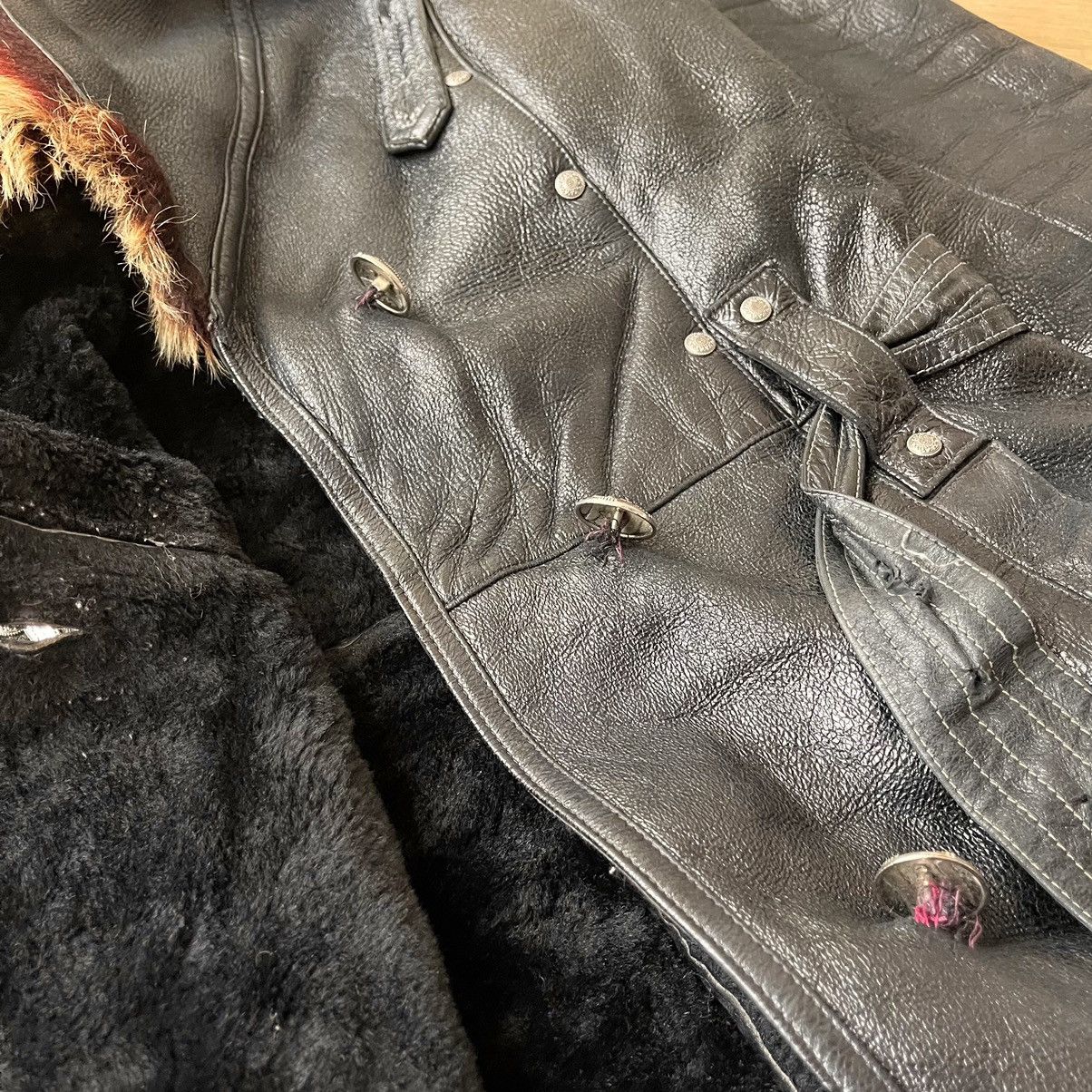 If Six Was Nine 70s VTG Sheepskin Fur Trench Belted Leather Coat LGB Style Size XS / US 0-2 / IT 36-38 - 10 Thumbnail