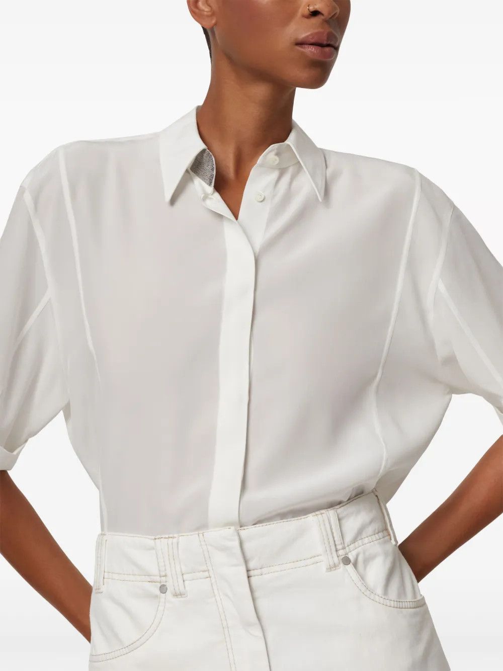 Brunello Cucinelli o1w1db10825 Blouse in Light Beige Size XL / US 12-14 / IT 48-50 - 5 Thumbnail