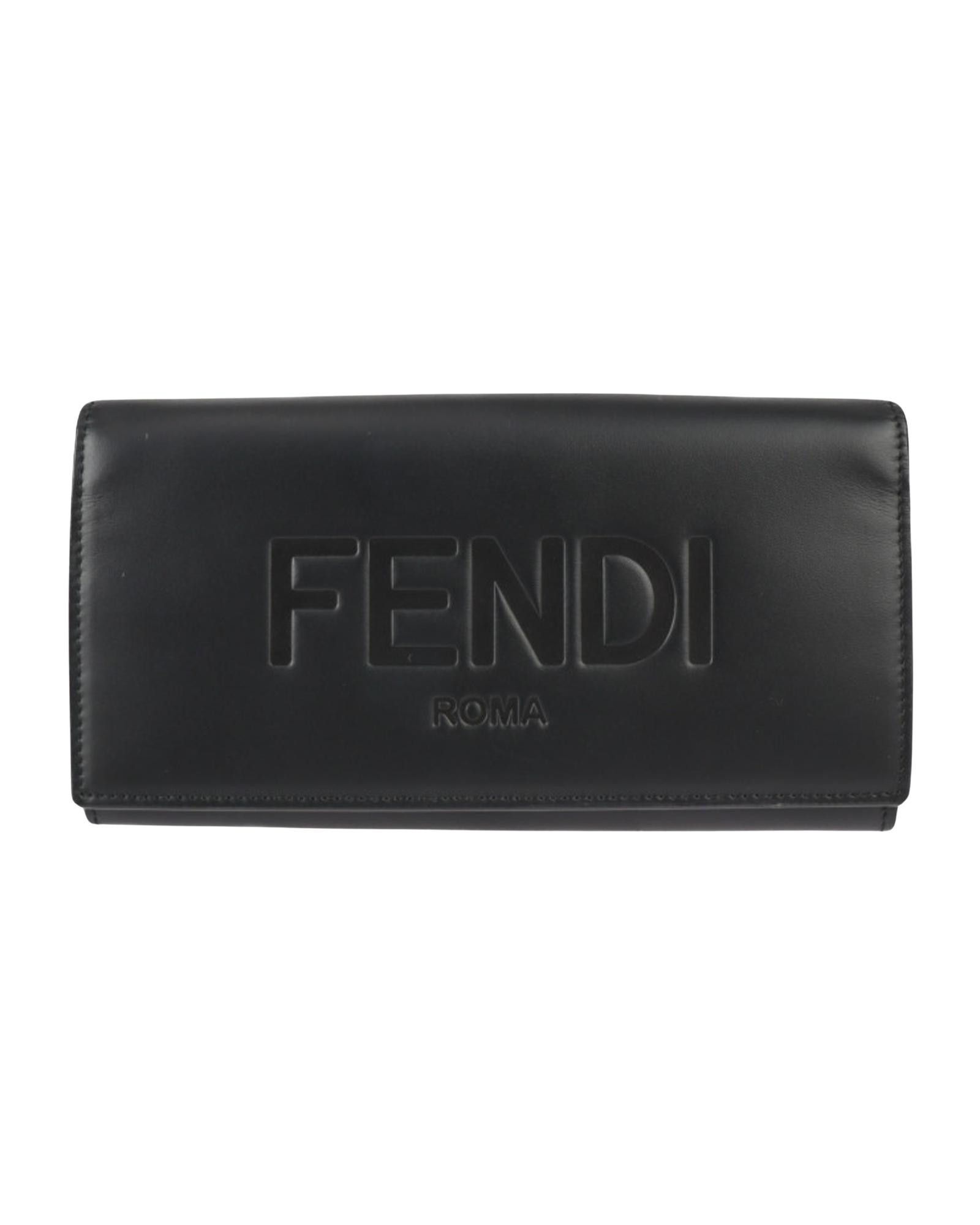 image of Fendi Black Leather Bi-Fold Wallet With Flap Closure, Women's