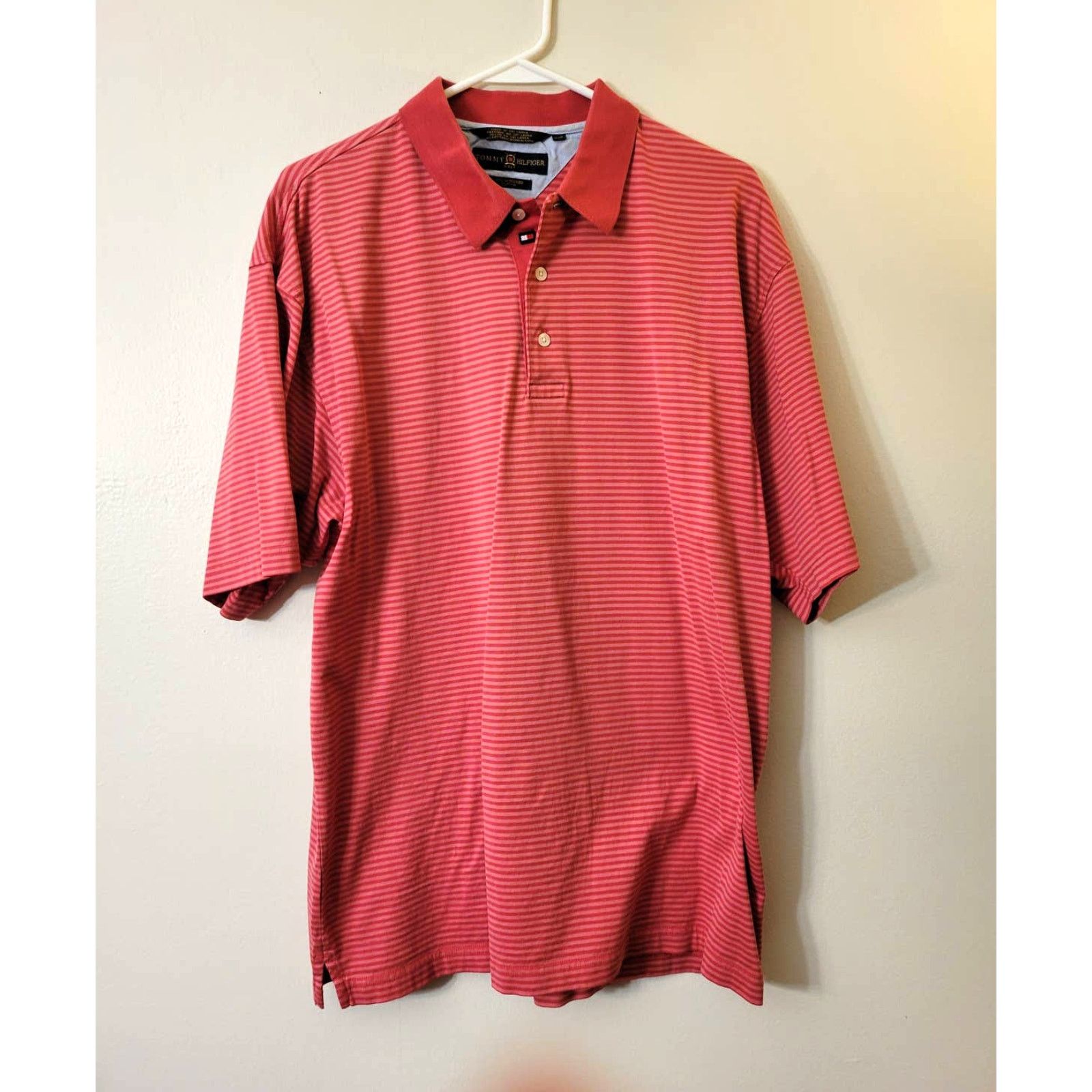 Tommy Hilfiger Men's Red Striped Tommy Hilfiger Polo Golf Shirt-Large Size US L / EU 52-54 / 3 - 1 Thumbnail