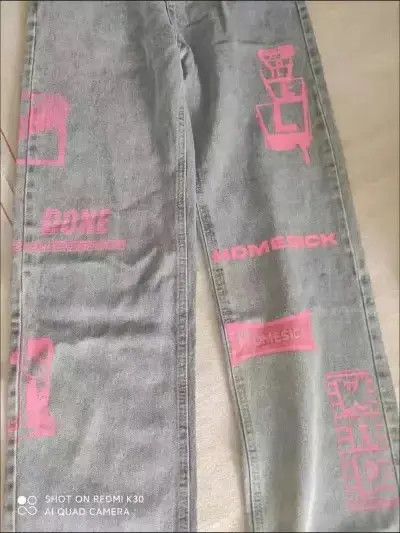 High Sport × Jean Graphic Pink Casual Pants Straight Wide Leg Jeans Size US 34 / EU 50 - 4 Thumbnail