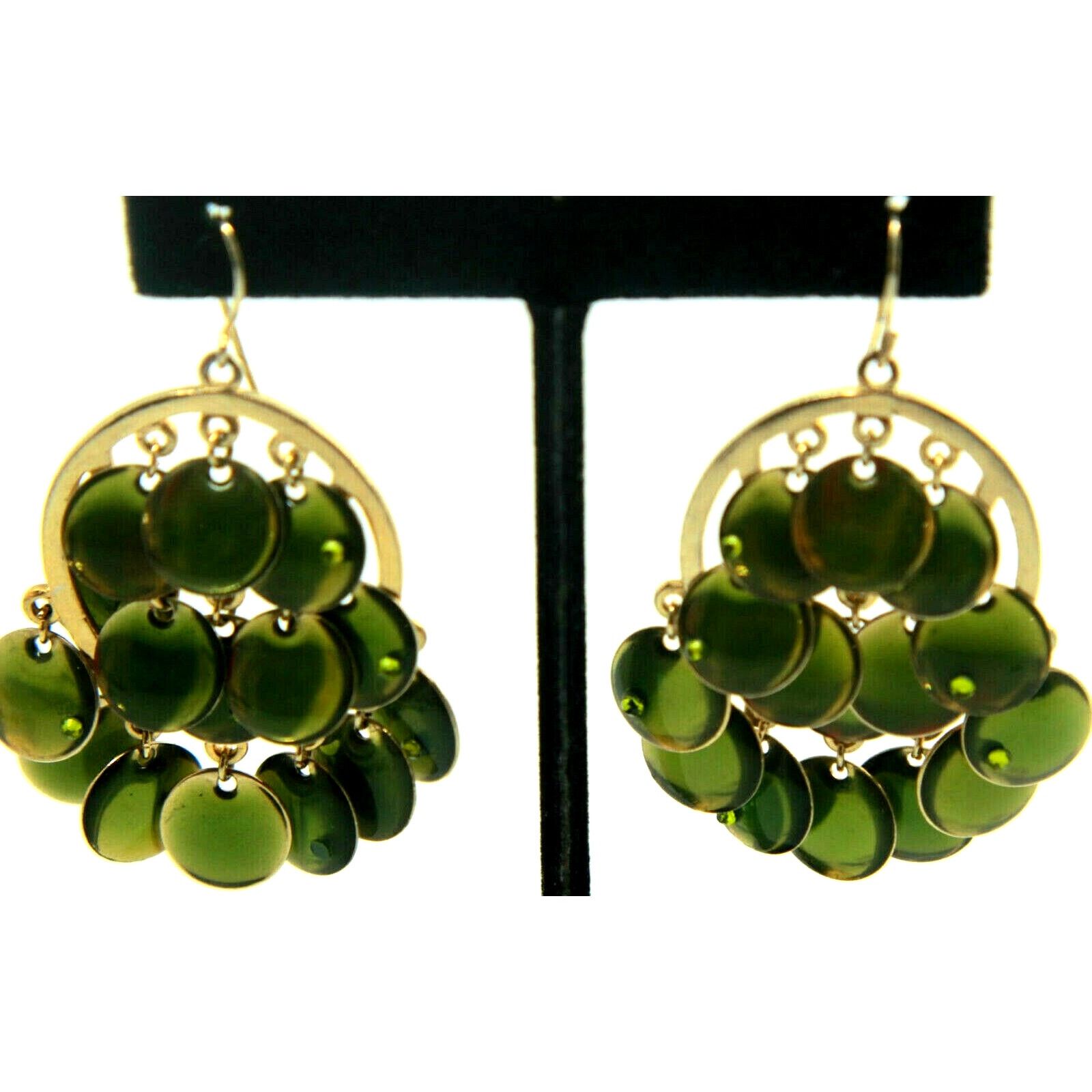 Other Vintage Green Rhinestone Enamel Earrings •Dangles •Hook •2" Size ONE SIZE - 1 Thumbnail