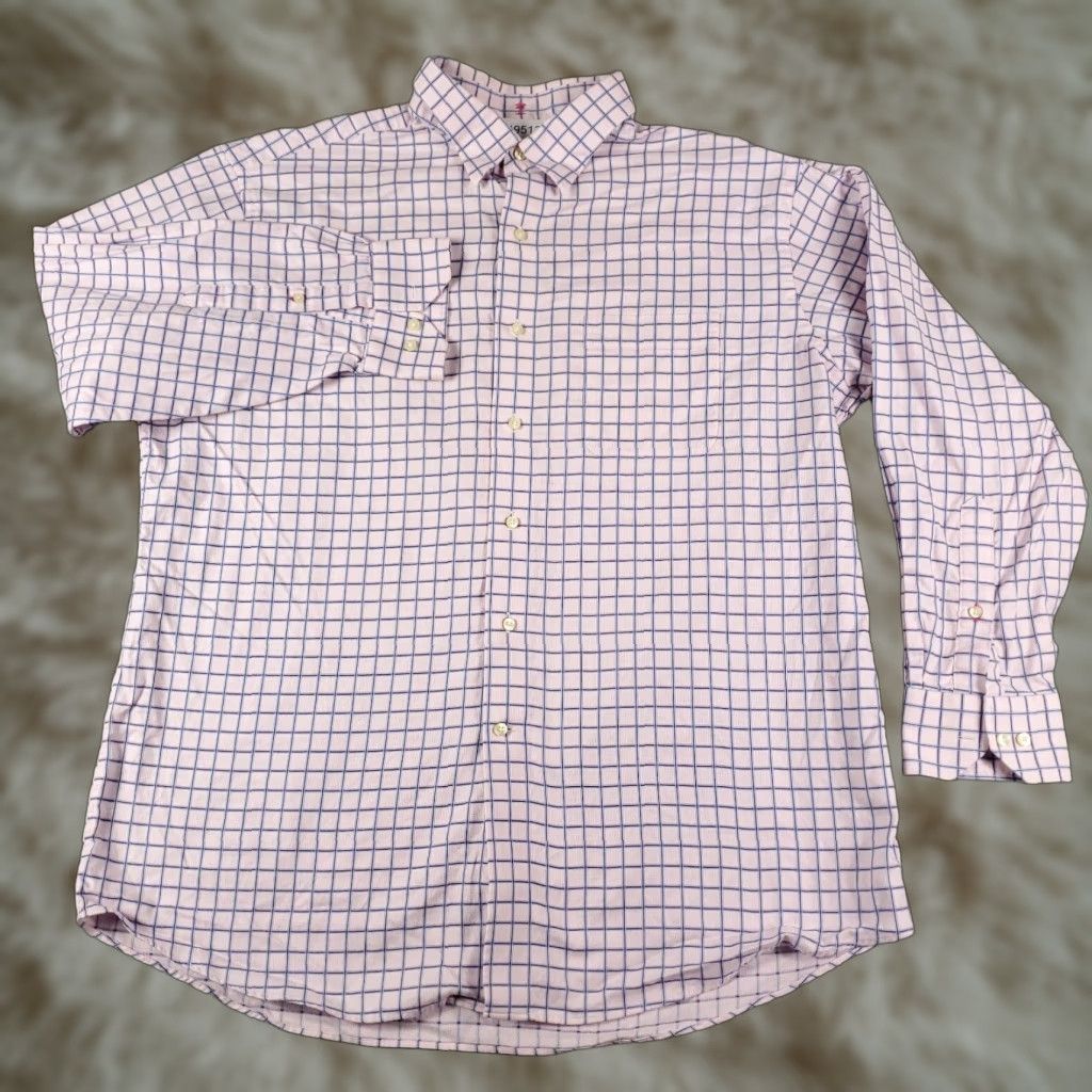 Tommy Bahama Tommy Bahama Shirt Mens 17 Pink Check Dress Button Up Long Sleeve Collared 100% Cotton Regular Size 46R - 1 Thumbnail