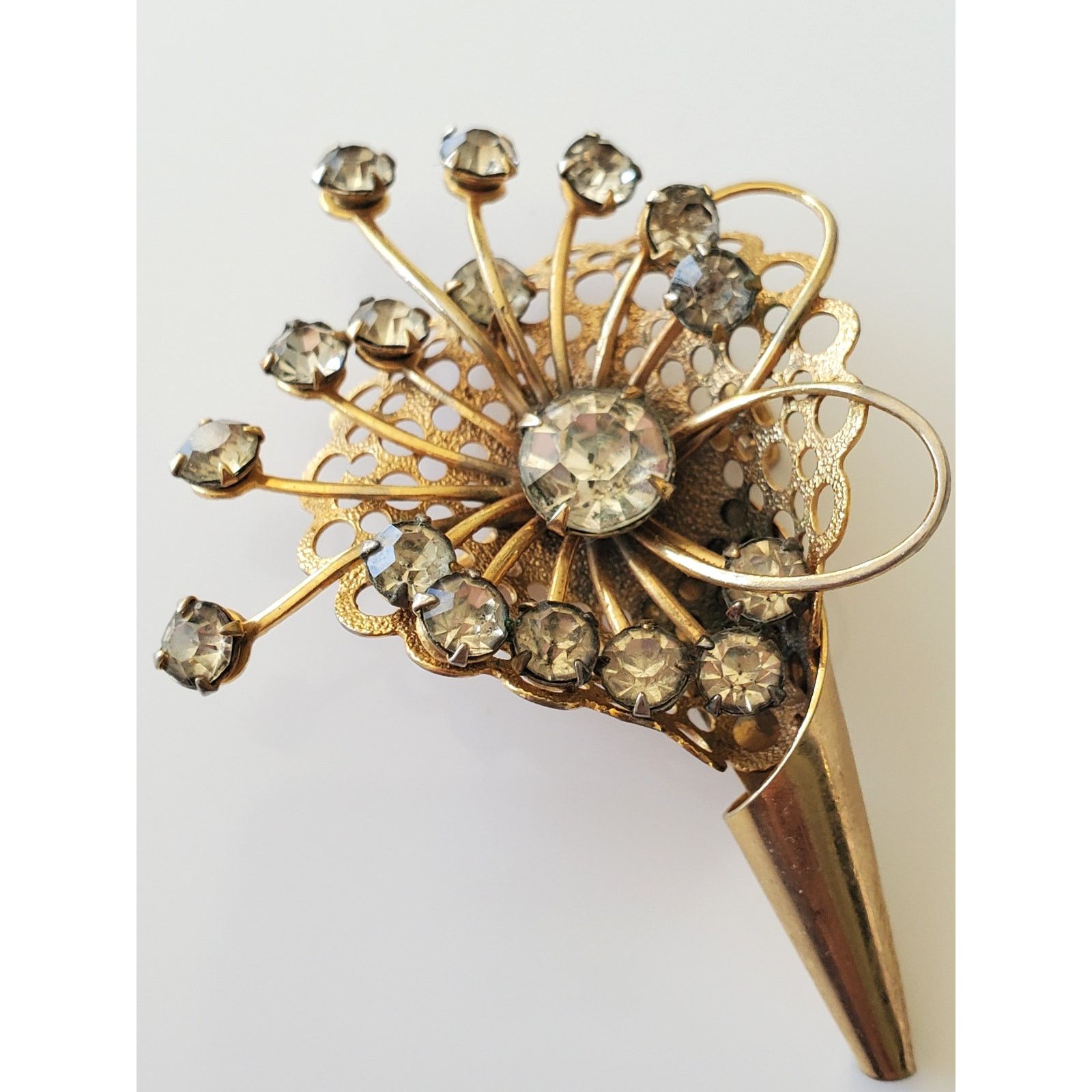 Other Vintage Rhinestone Filigree Cornucopia Flower Vase Brooch Size ONE SIZE - 3 Thumbnail