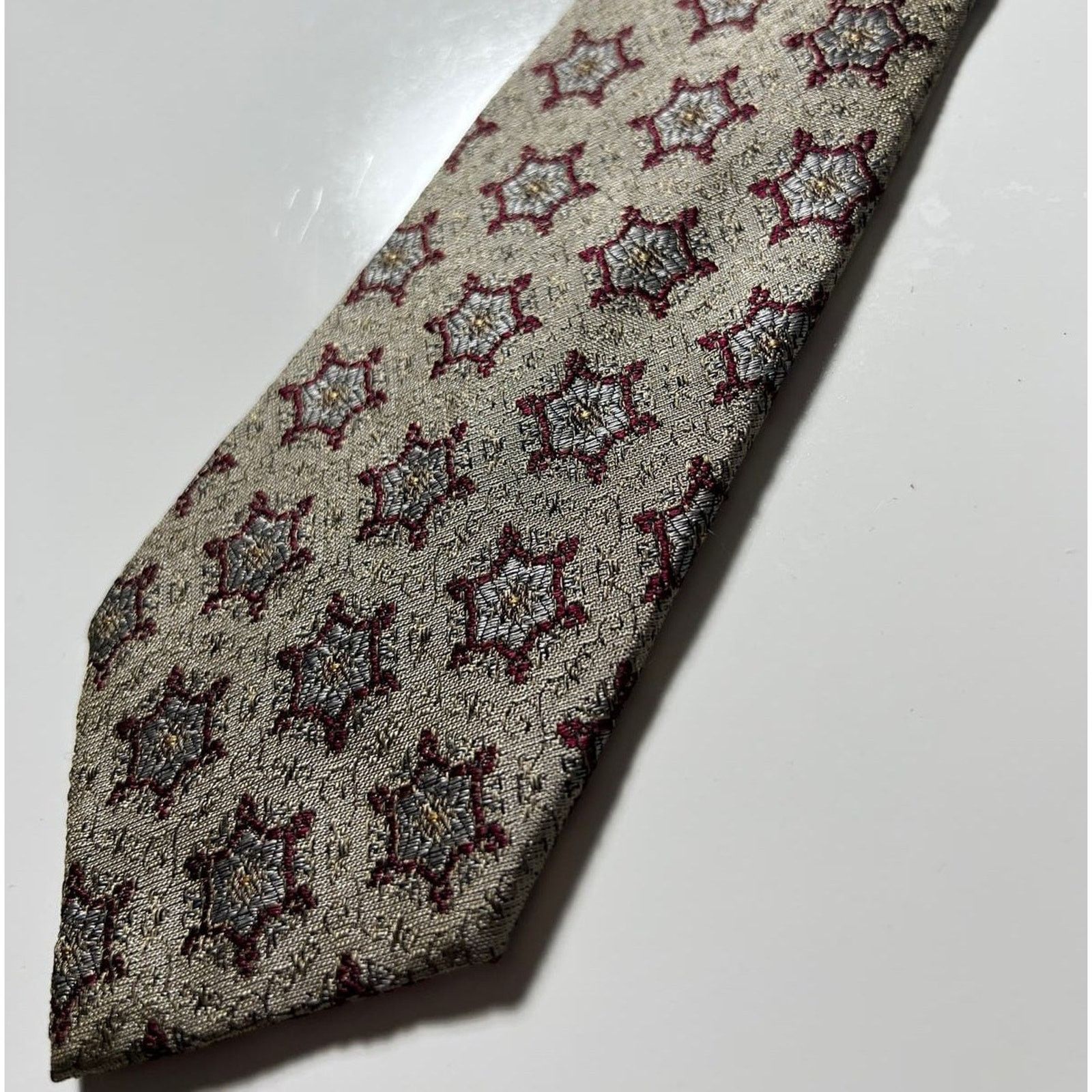 Chloe Chloe Men's Neck Tie Silver Red Blue Pure Silk Woven Necktie Size ONE SIZE - 6 Thumbnail