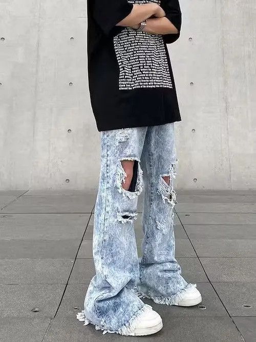 Japanese Brand × Jean Opium Blue Distressed Jeans, Utility Jeans, Flared Jeans Size US 30 / EU 46 - 2 Thumbnail