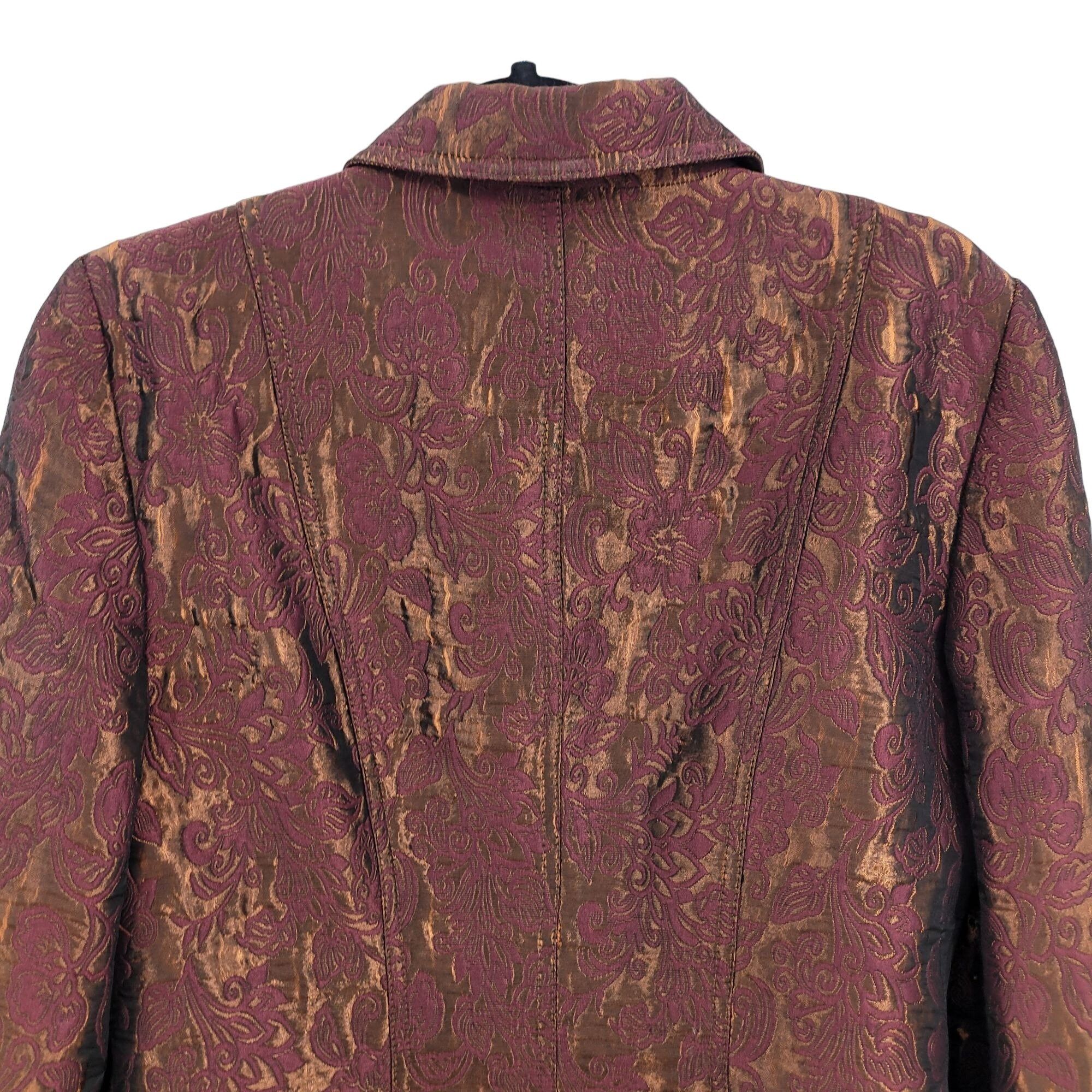 Vintage Vtg Y2k Maroon Metallic Blazer Sz !0 Smoking Jacket Jacquard Size L / US 10 / IT 46 - 8 Thumbnail