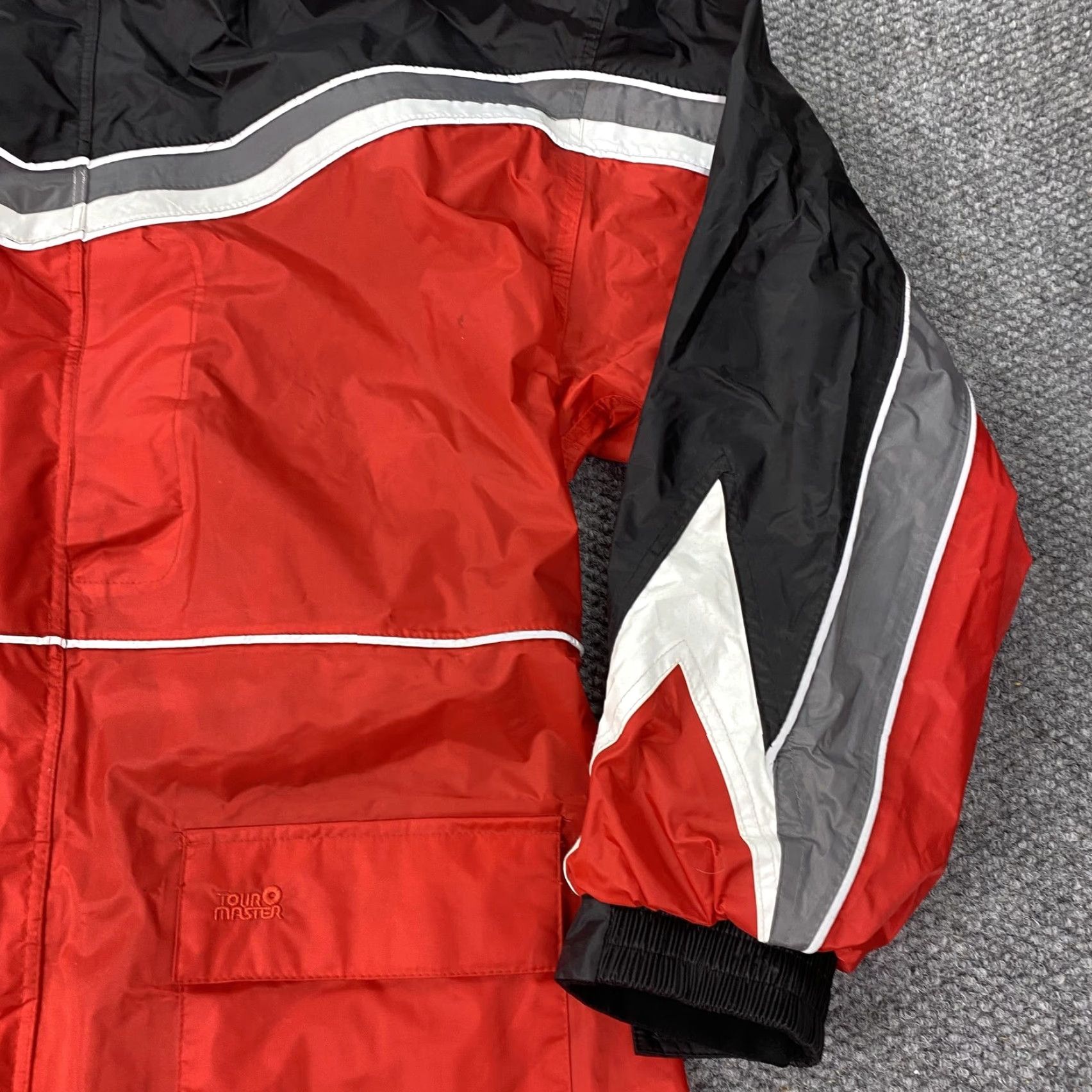 Vintage VINTAGE Tour Master Elite Series II Rainsuit Jacket Mens XL Motorcycle Hood Waterproof Red Striped Pattern 1980s Mens Size 46R - 3 Thumbnail