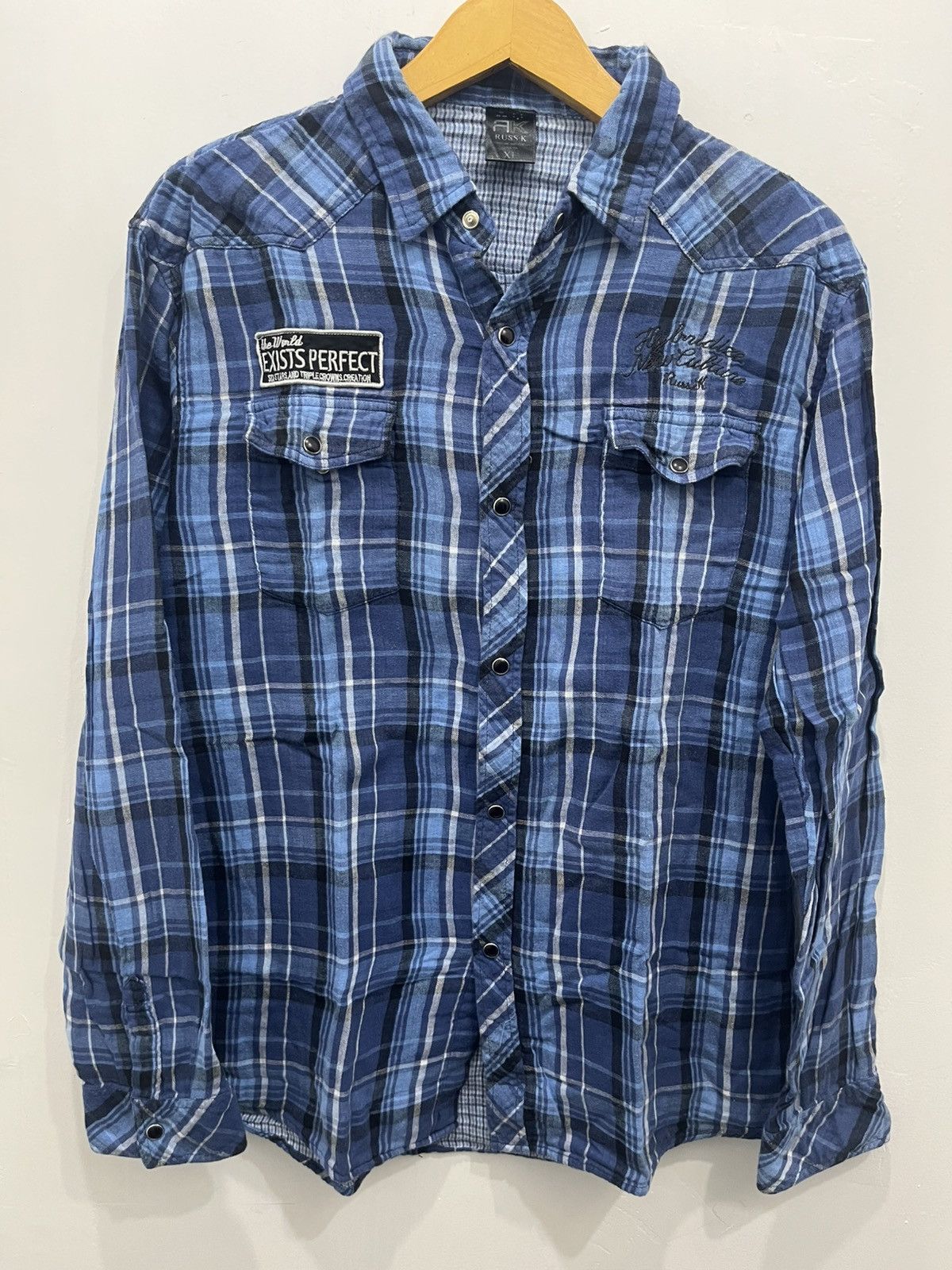 Japanese Brand Russ-K Japanese Flannel Poem The World Exist Perfect Size US XL / EU 56 / 4 - 1 Thumbnail