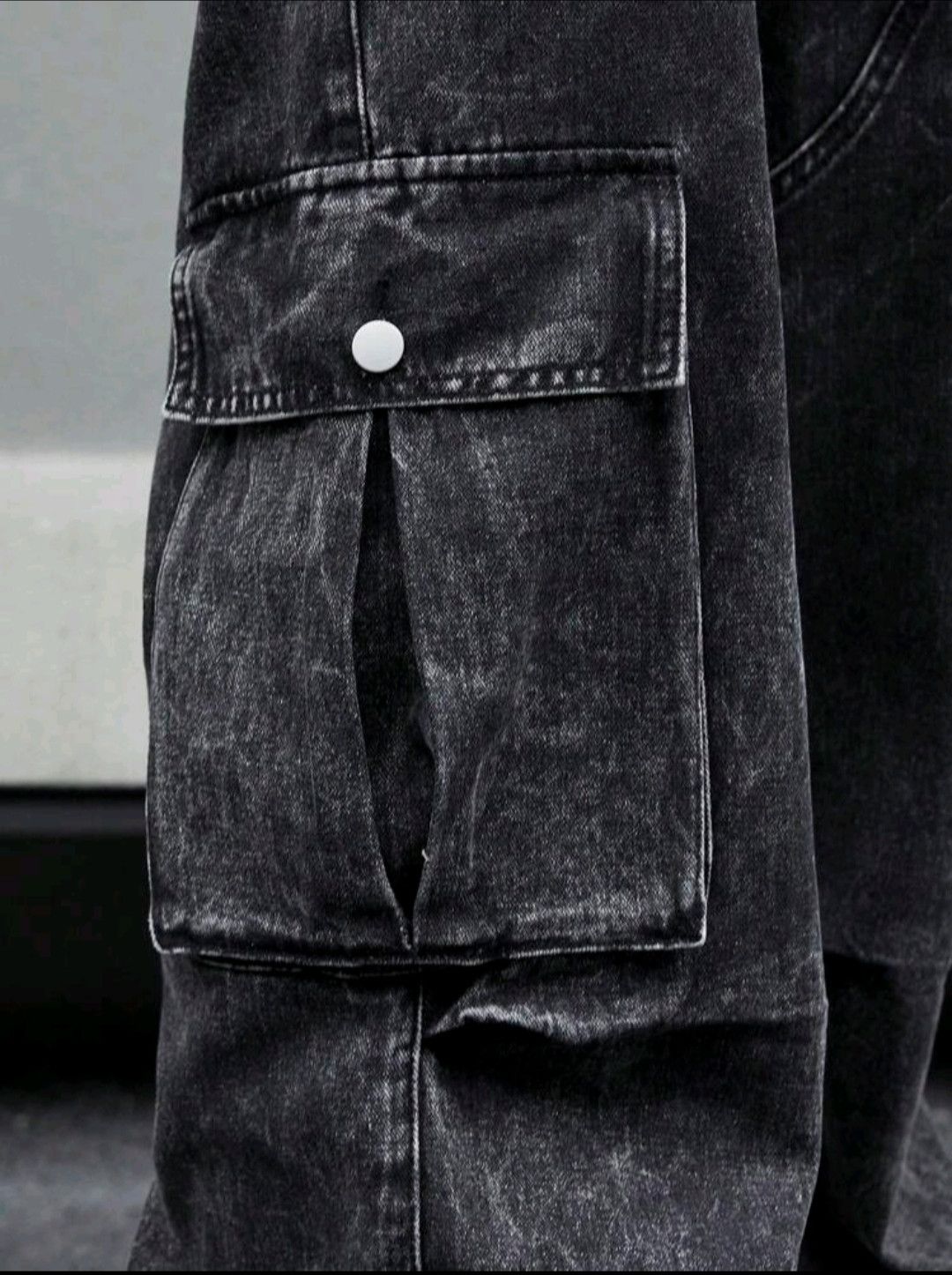 Japanese Brand × Jean Casual Flap Pocket Side Black Cargo Jeans sh Size US 33 - 5 Thumbnail