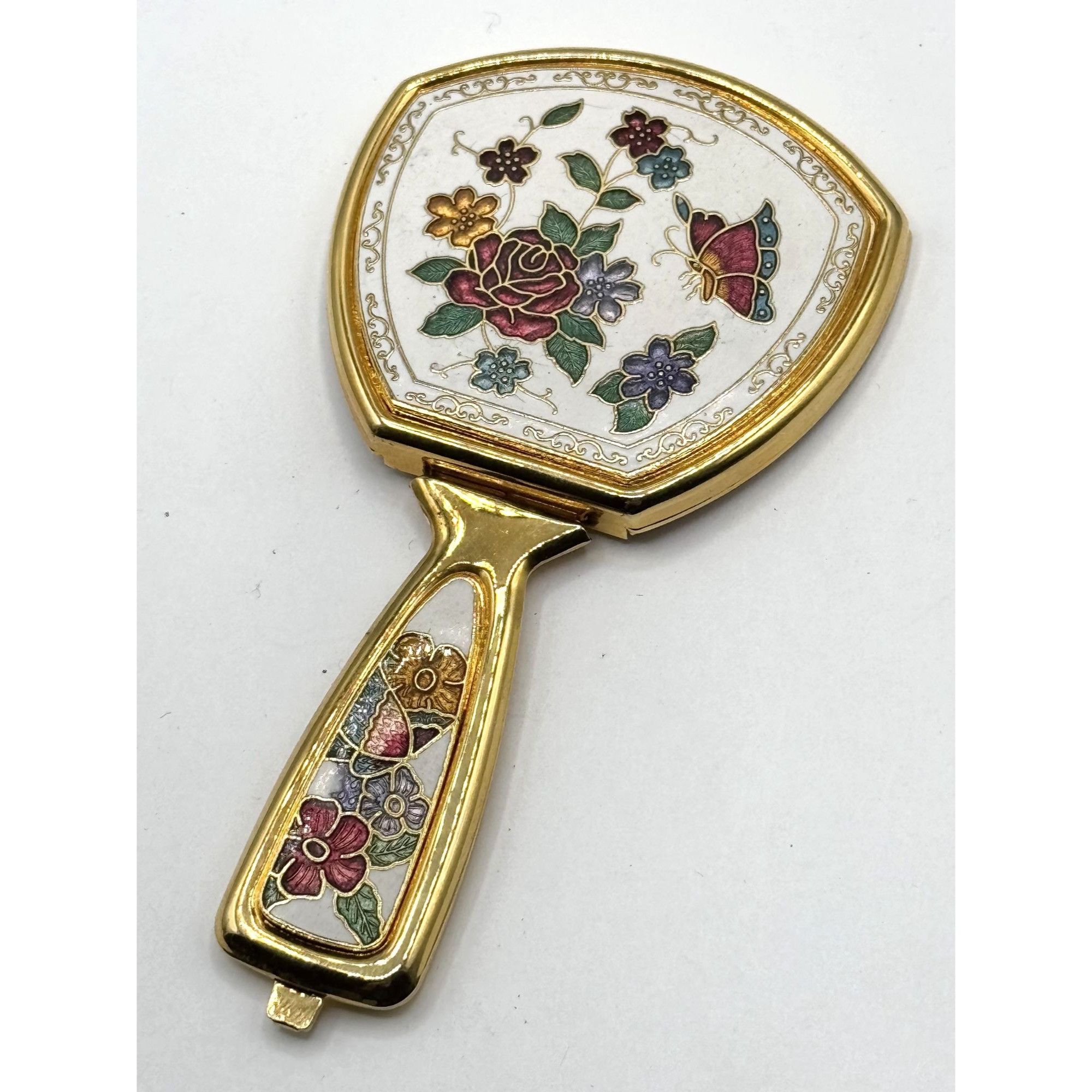 Vintage Vintage white cloisonné enamel floral folding handheld pocke Size ONE SIZE - 1 Thumbnail