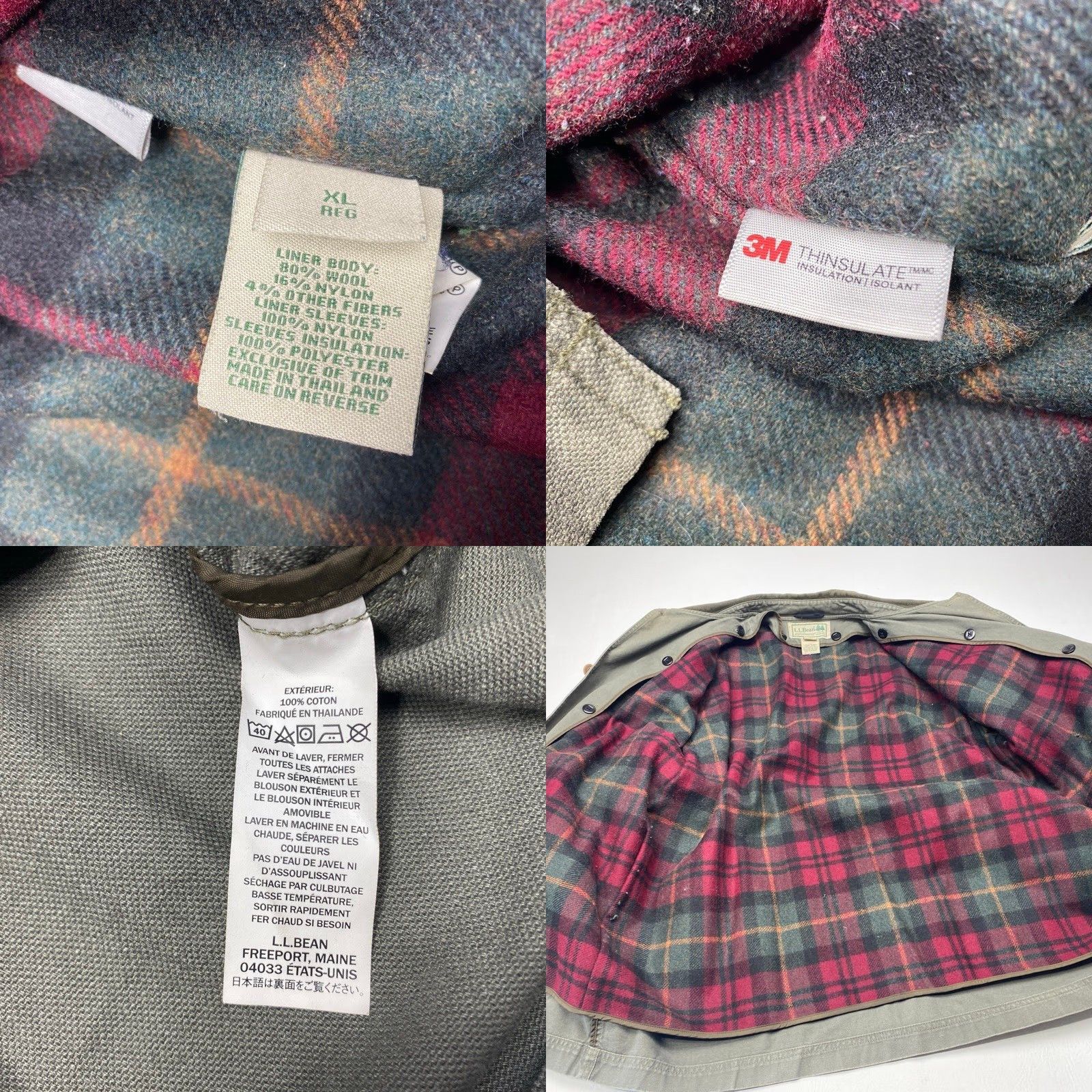 Vintage VINTAGE L.L.Bean Original Field Chore Coat Olive 187061 Removable Wool Plaid Lining 7950 XL Green Canvas Wool Regular Button Size US XL / EU 56 / 4 - 10 Thumbnail
