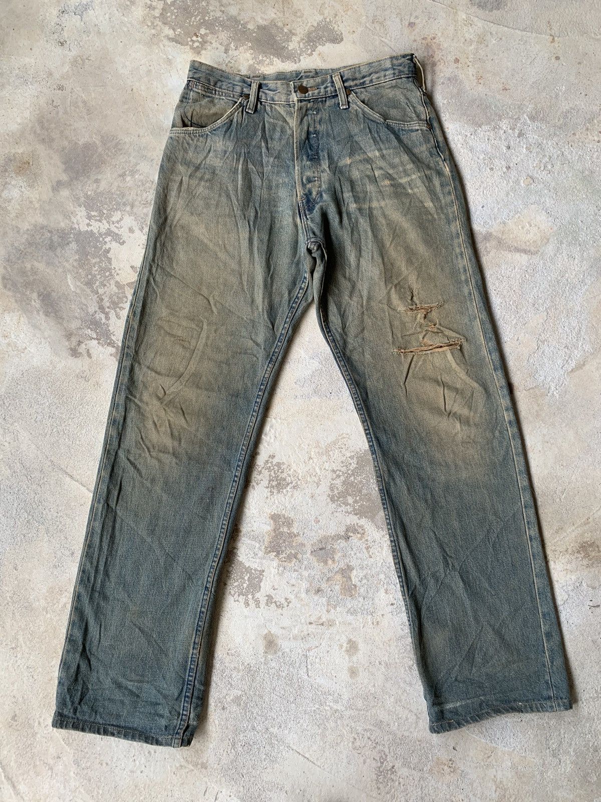 image of Vintage Wrangler Selvedge Distressed Denim in Blue, Men's (Size 30)