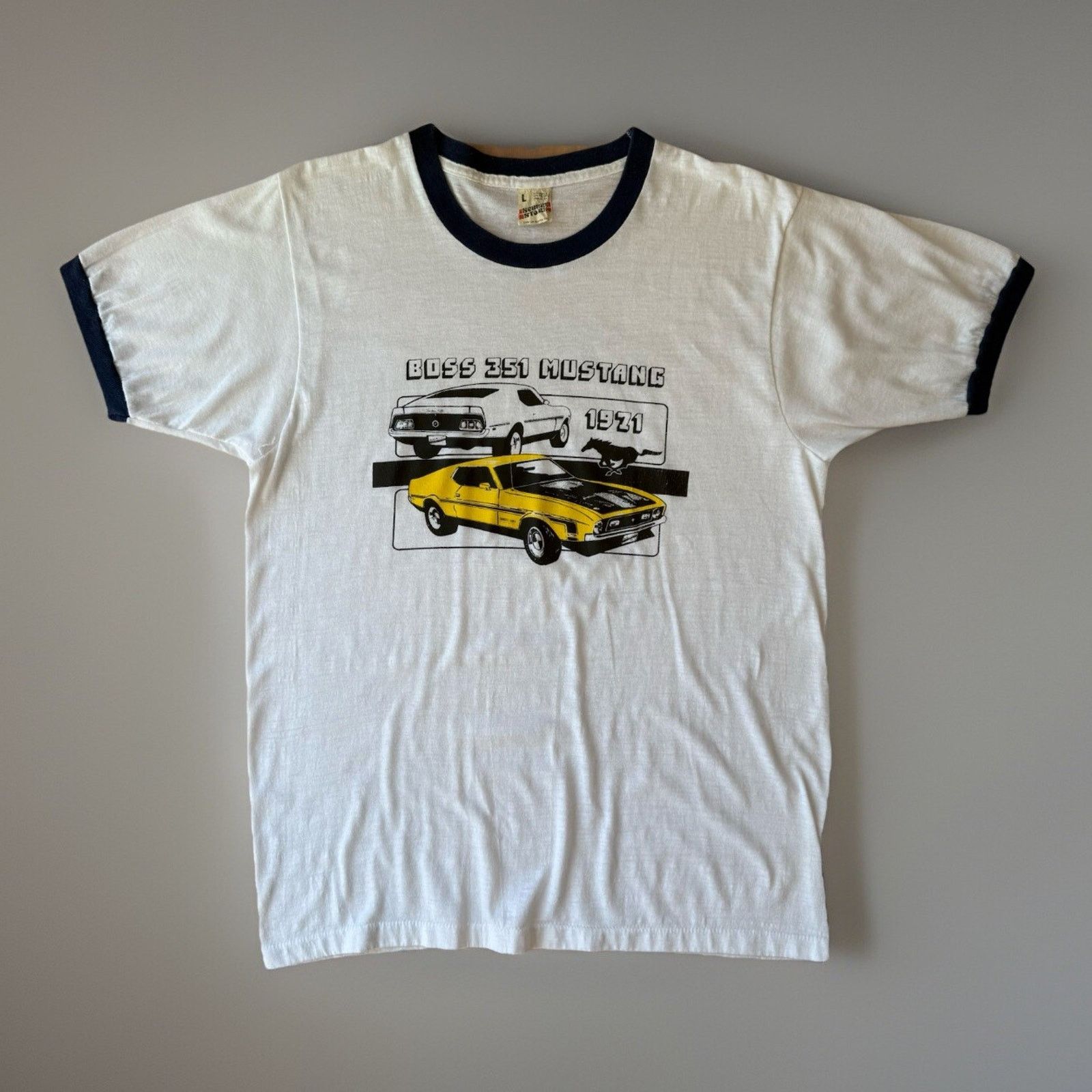 Vintage Vintage Boss 351 Mustang Shirt 80s Ford Ringer Screen Stars Size US L / EU 52-54 / 3 - 1 Thumbnail