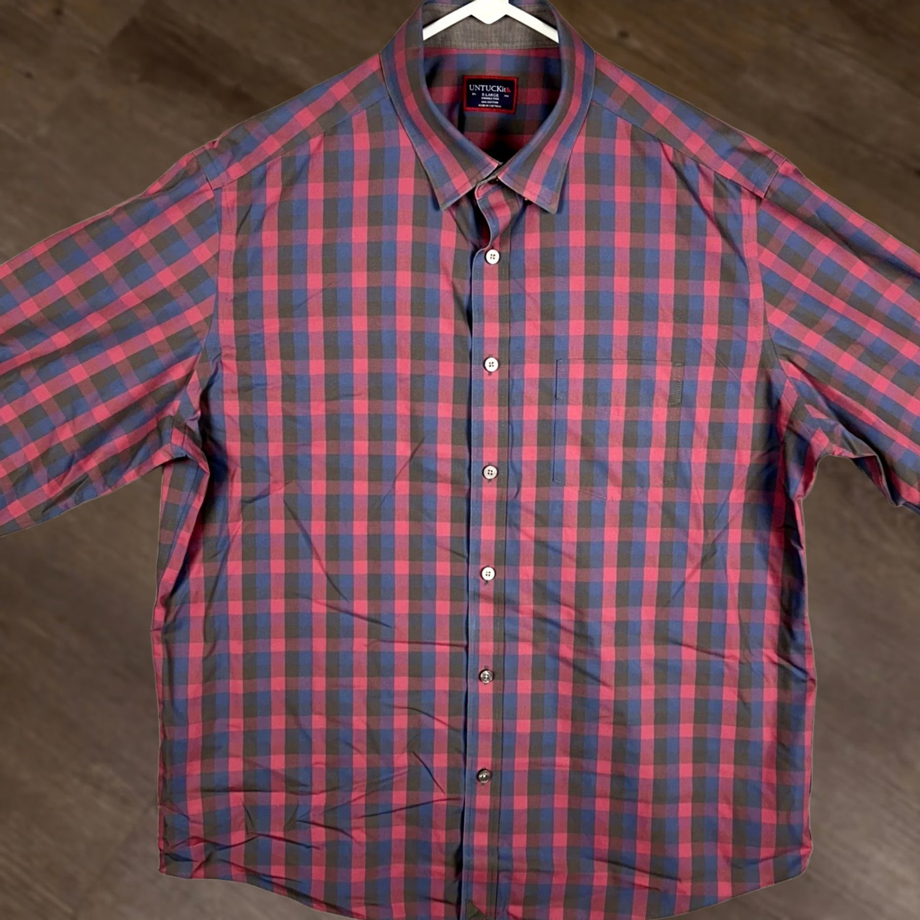 UNTUCKit UNTUCKit Shirt Mens XL Red Blue Buffalo Check Button Up Long Sleeve Pocket Casual Size US XL / EU 56 / 4 - 1 Thumbnail