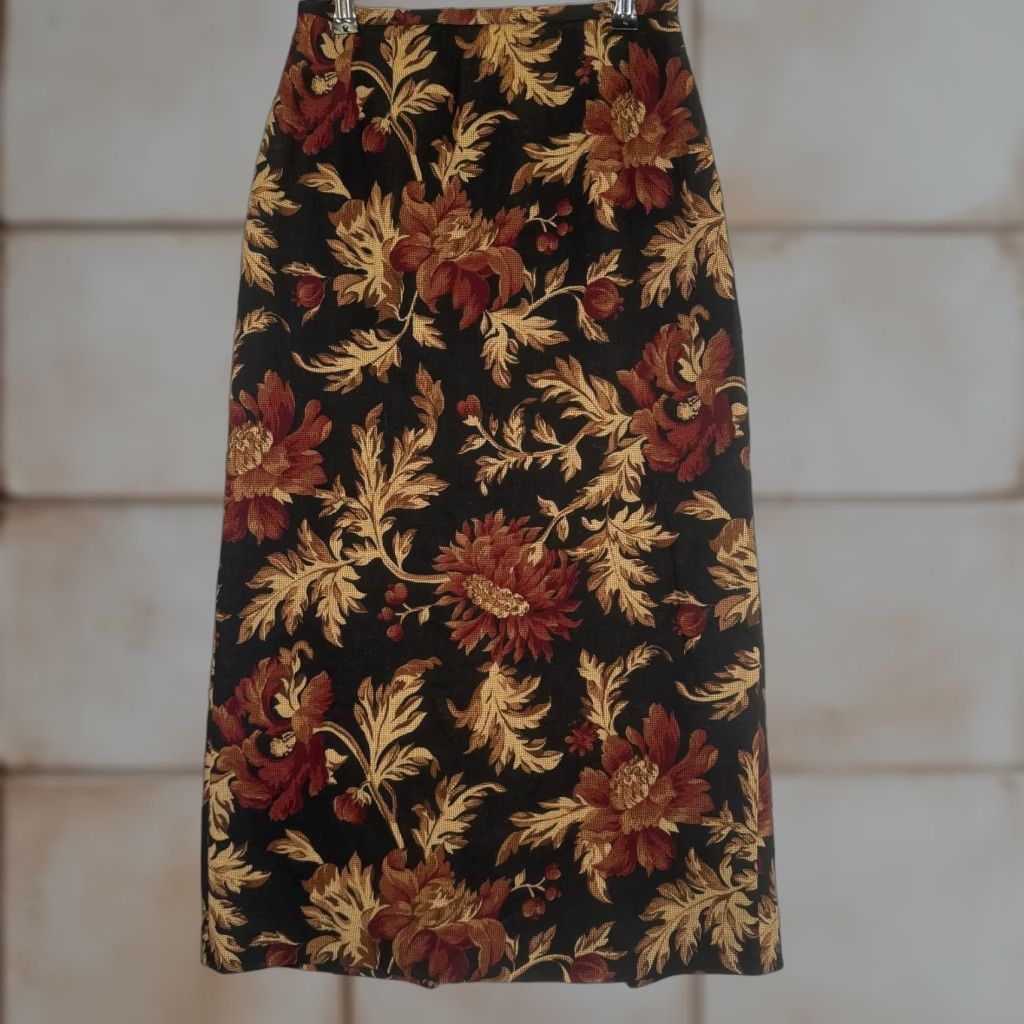 Talbots VINTAGE Talbots Skirt Maxi Womens Size 4 Black Floral Tapestry Print 100% Wool Womens, Regular, USA, Long Size 27" / US 4 / IT 40 - 1 Thumbnail