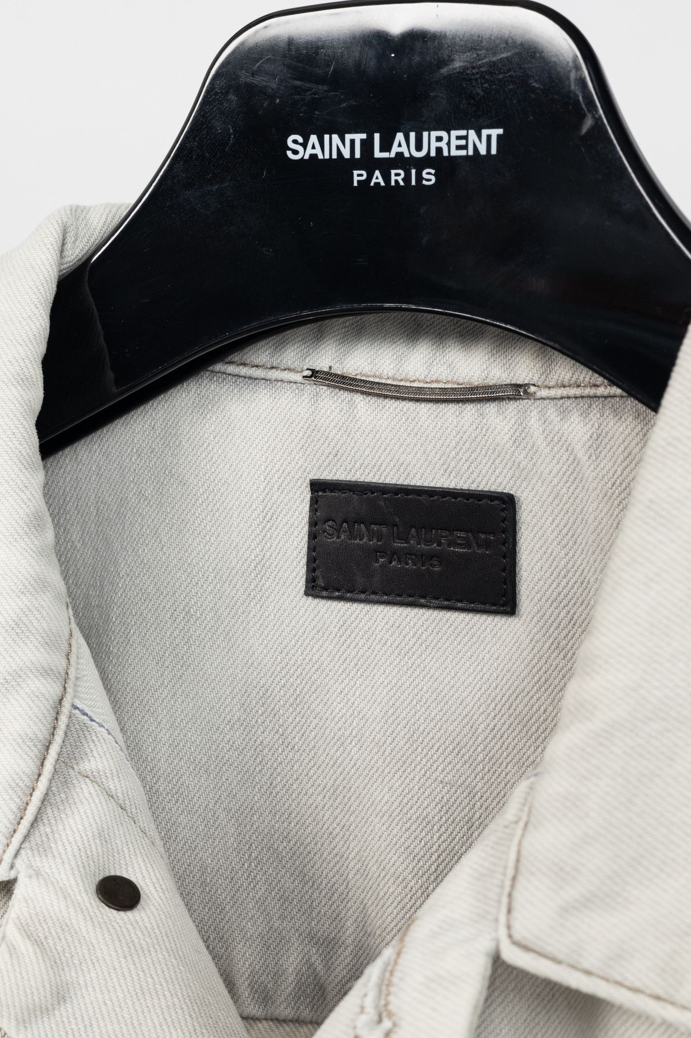 Saint Laurent Paris Saint Laurent Light-Grey Cotton-Denim Frayed-Cuff Jacket Size US XL / EU 56 / 4 - 4 Thumbnail