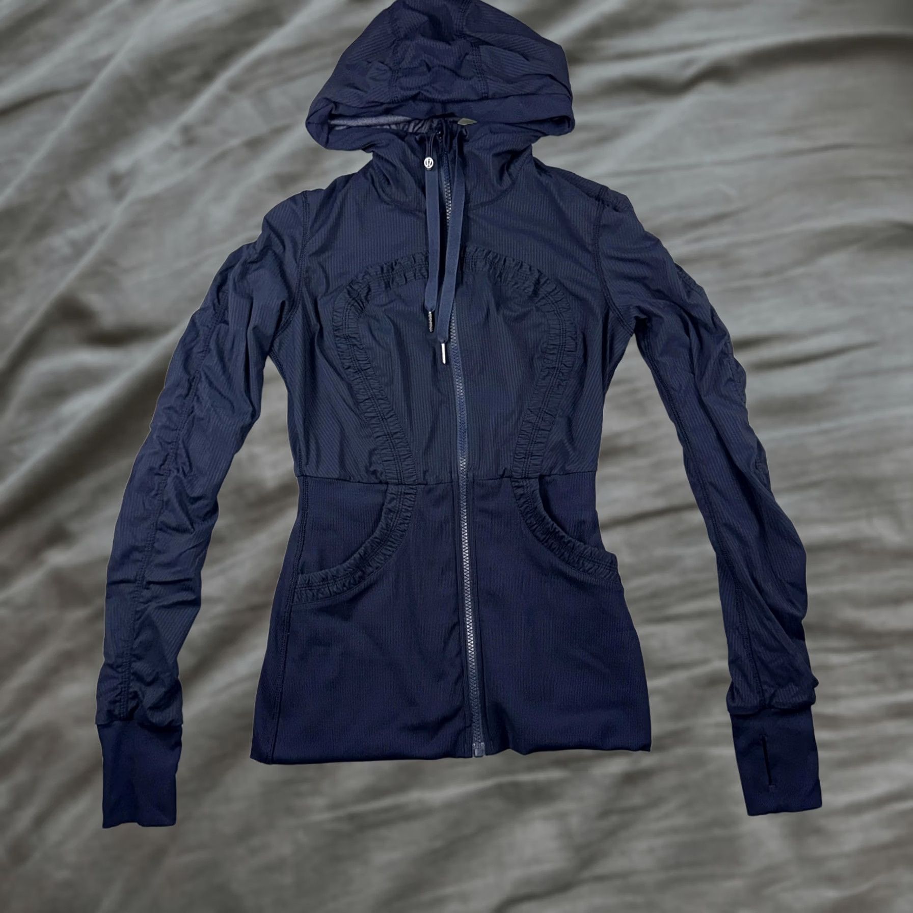 Lululemon Lululemon Hooded Jacket Midnight Navy Ruched Zip Full Zip Sleeve Thumbholes Lightweight Breathable Slim Fit Women 6 JACKET Size M / US 6-8 / IT 42-44 - 1 Thumbnail