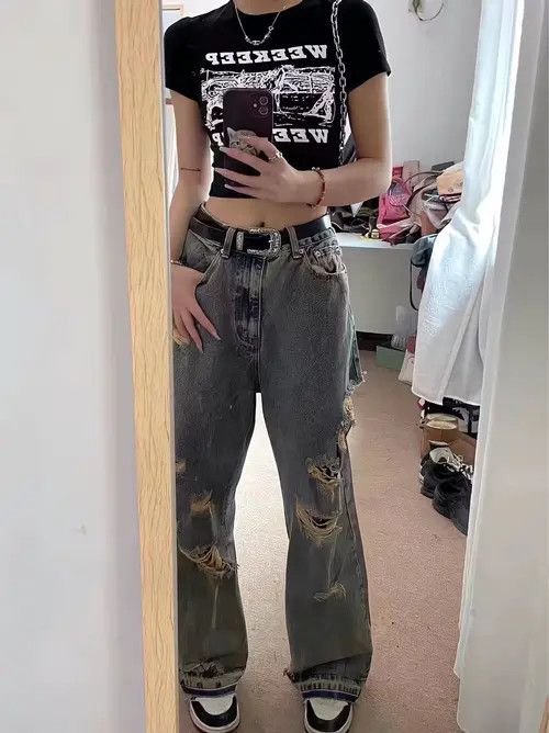 Other Ripped Jeans Women Oversize Baggy Pants Size 29" - 4 Thumbnail