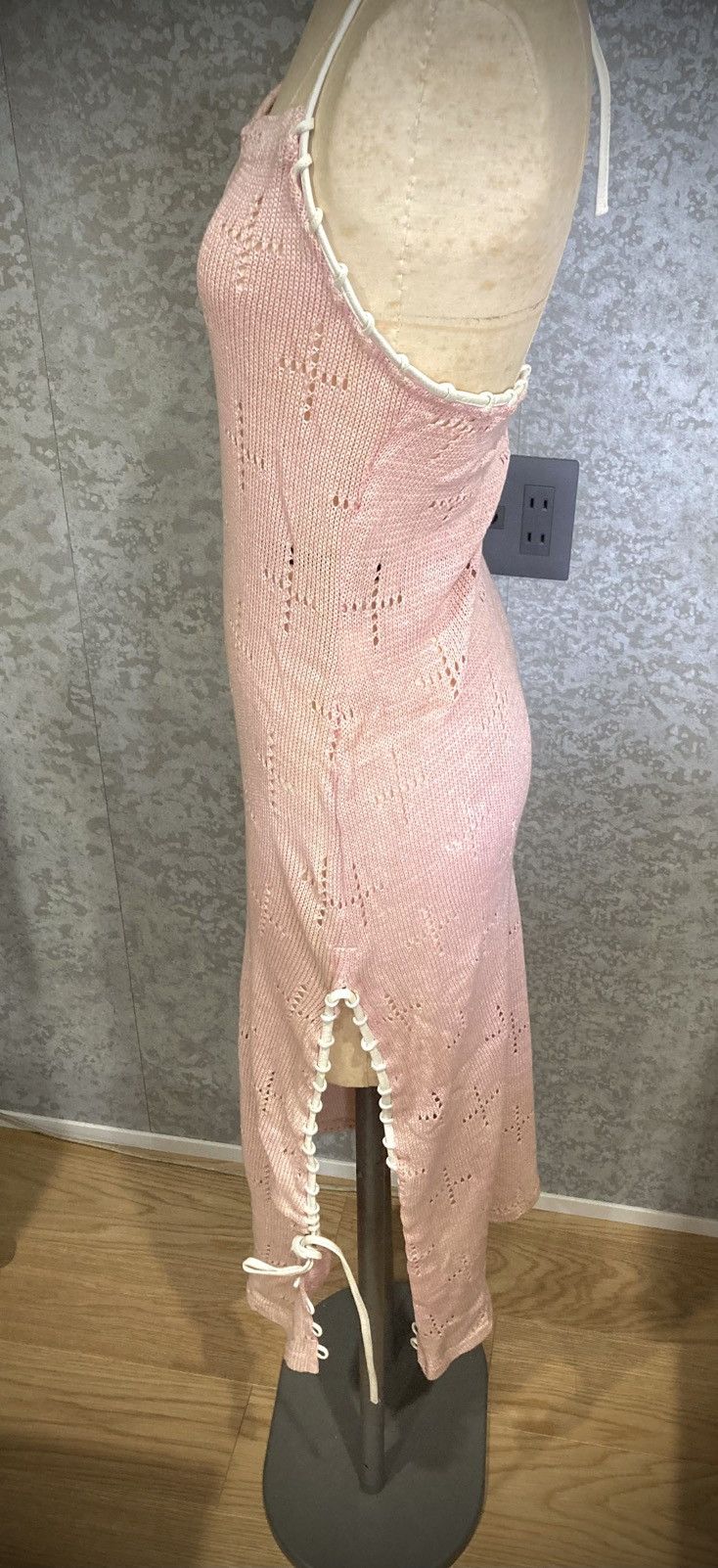 Japanese Brand Fairy Grunge Japanese Archive Pink Open Knit Lace-Up Dress Size S / US 4 / IT 40 - 6 Thumbnail