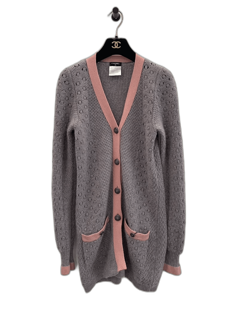 Chanel Chanel Gray Pink Wool Cardigan Sweater Size XS / US 0-2 / IT 36-38 - 1 Thumbnail