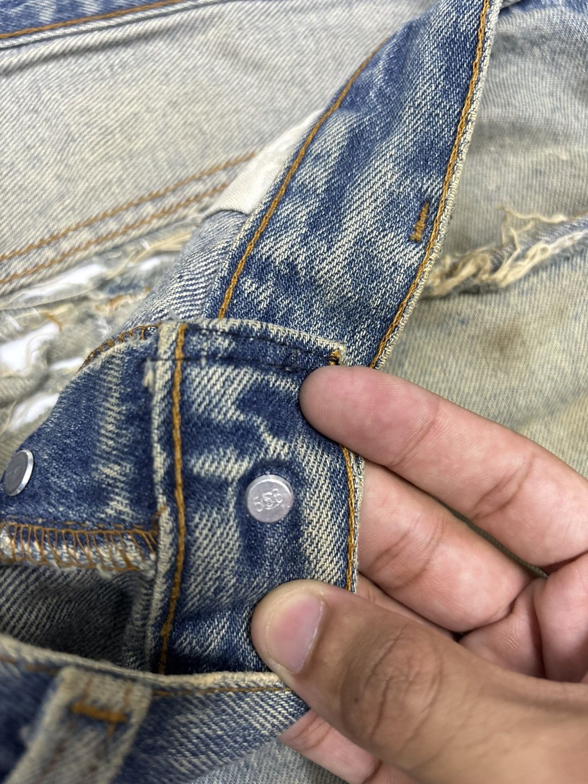Kapital THRASHED LEVIS 501⛓️‍💥 CHAIN PUNK MUD WASH DISTRESS DENIM JEANS Size US 34 / EU 50 - 14 Thumbnail
