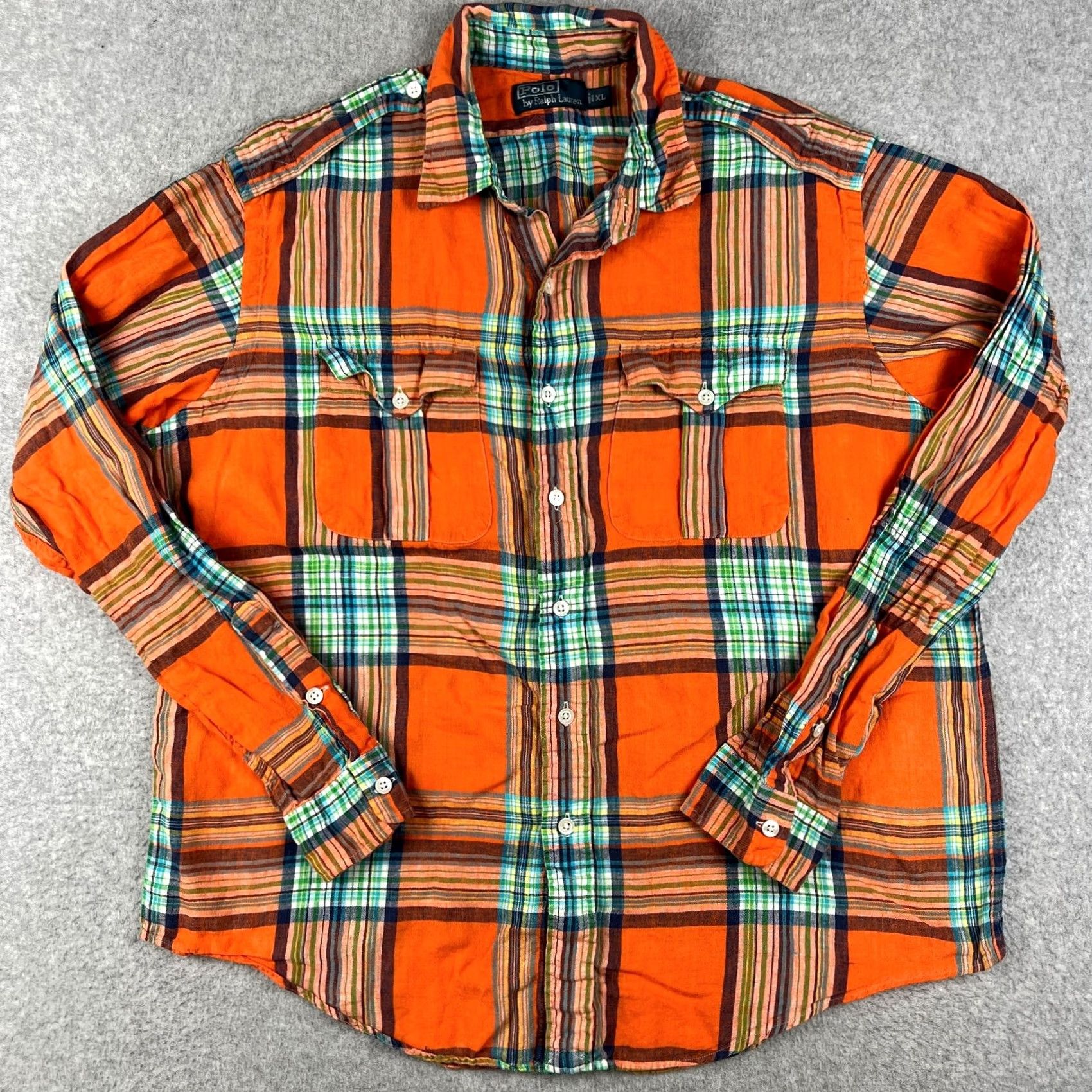 Polo Ralph Lauren Polo Ralph Lauren Linen Epaulettes Long Sleeve Button Shirt XL Mens Orange - Woven - XL Size - Classic Fit | Apparel Size US XL / EU 56 / 4 - 2 Thumbnail