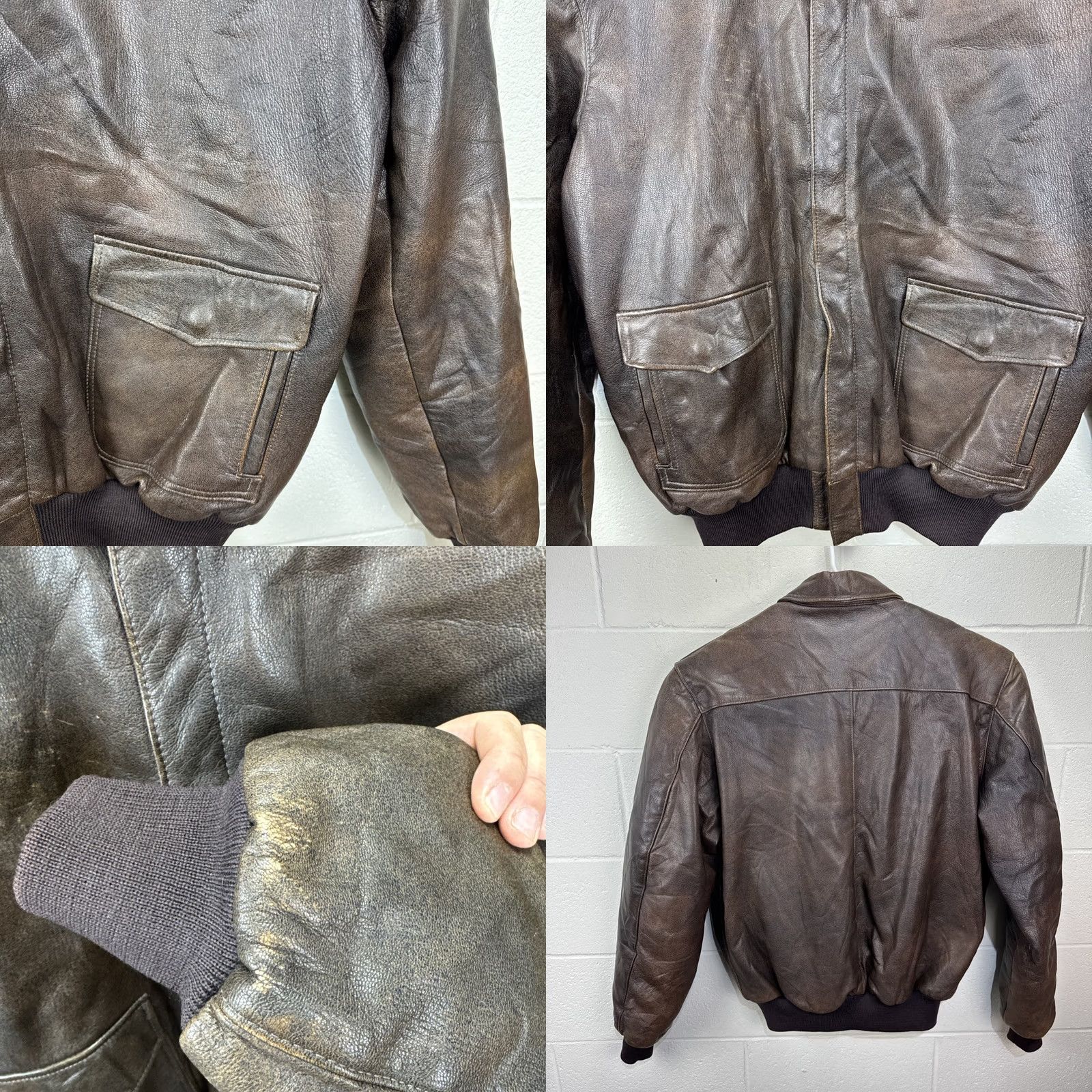 Vintage VINTAGE LL Bean Bomber Jacket Brown Leather Goatskin Wool Trim USA Aviator Size 46 Men Size US S / EU 44-46 / 1 - 8 Thumbnail