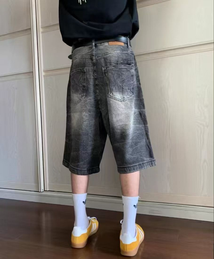 Japanese Brand Black washed distressed trendy denim shorts Size US 32 / EU 48 - 4 Thumbnail