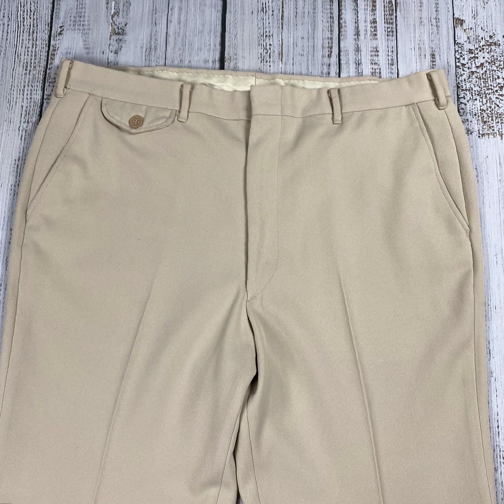 Lee VTG 70S LEE WESTERN WINDSOR PANTS POLYESTER KNIT TAN MENS 38X29 STRAIGHT LEG CHINO ZIP BACK POCKETS MOD DISCO 70s Size US 38 / EU 54 - 2 Thumbnail