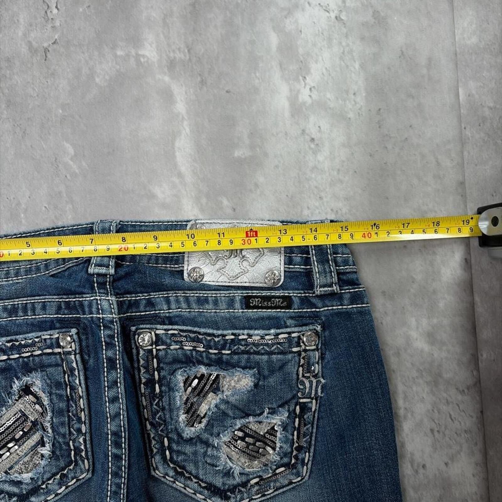 Other Y2K Blue Miss Me Grunge Embellished Bootcut Denim Jeans Size 30" / US 8 / IT 44 - 6 Thumbnail