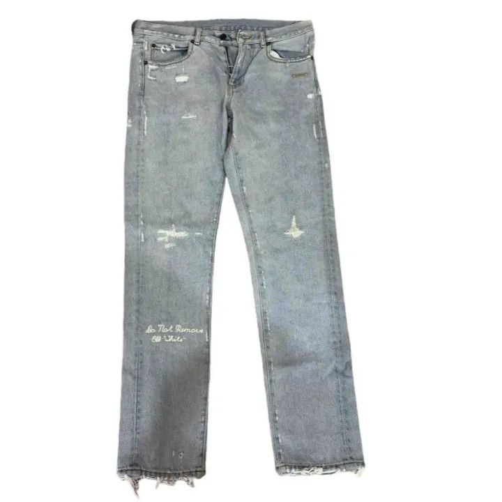 Off-White OFF-WHITE Distressed Light Blue Denim Jeans 0079 Size US 32 / EU 48 - 1 Thumbnail