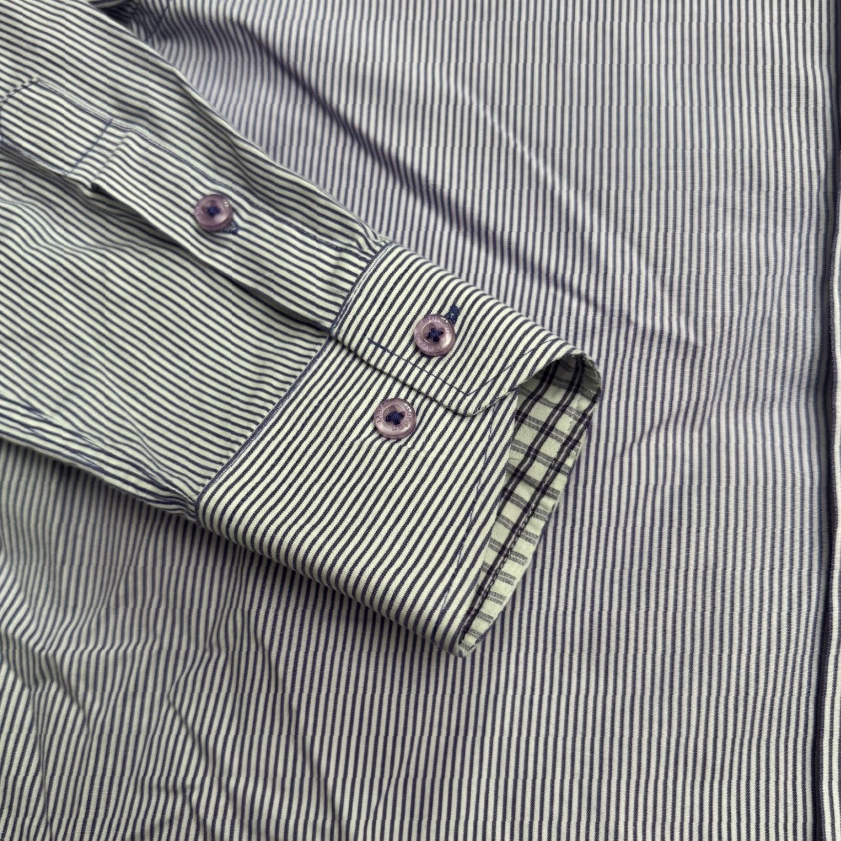 Vintage Martin Gordon Contemporary Fit Shirt Mens Large Purple Pinstriped Cotton-Poly Button-Up Long Sleeve 44in Chest Classic Preppy Mens Size US L / EU 52-54 / 3 - 7 Thumbnail