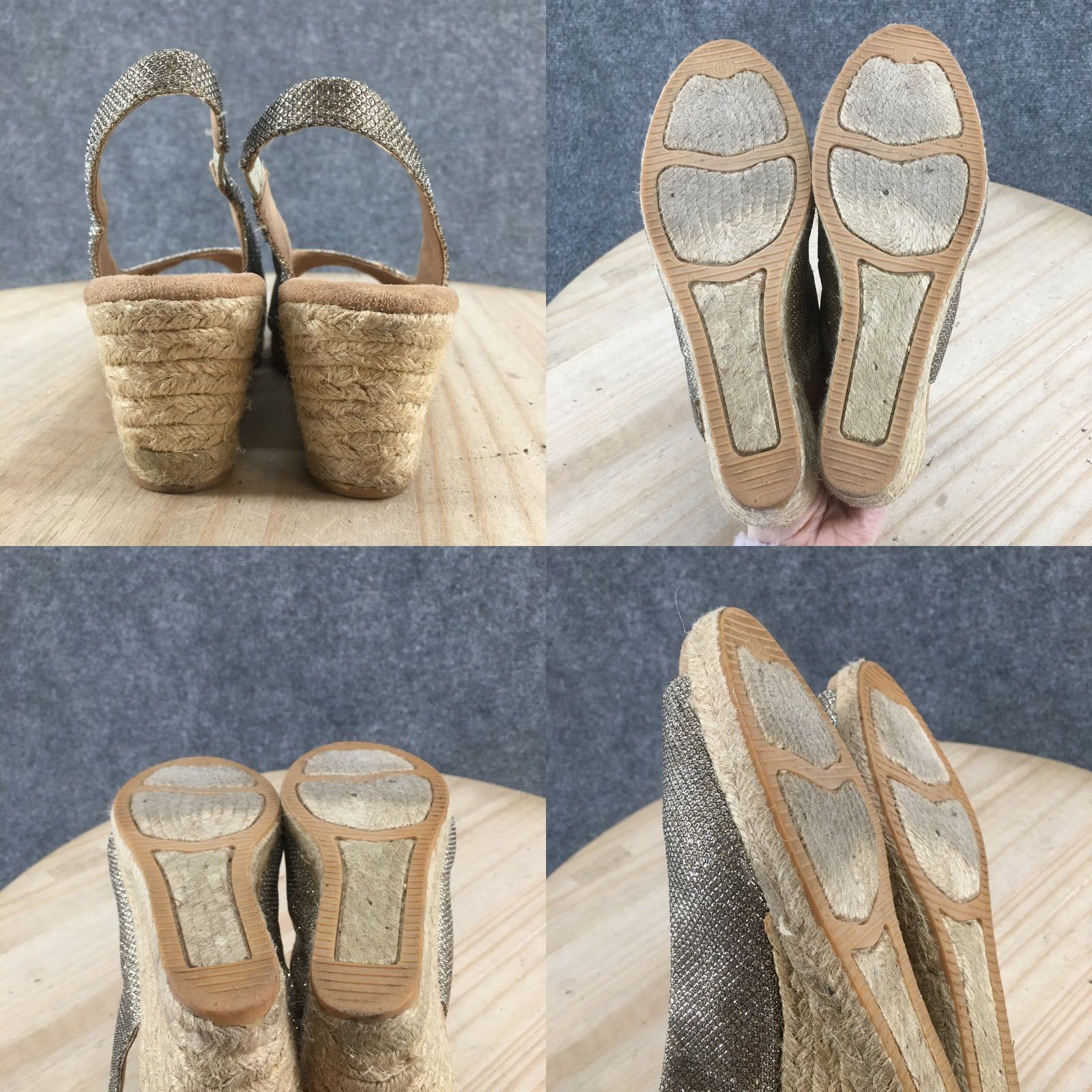 Vintage White Mountain Sandals Womens 6.5 M Social Peep Toe Espadrille Slingback Gold Size US 7 / IT 37 - 9 Thumbnail