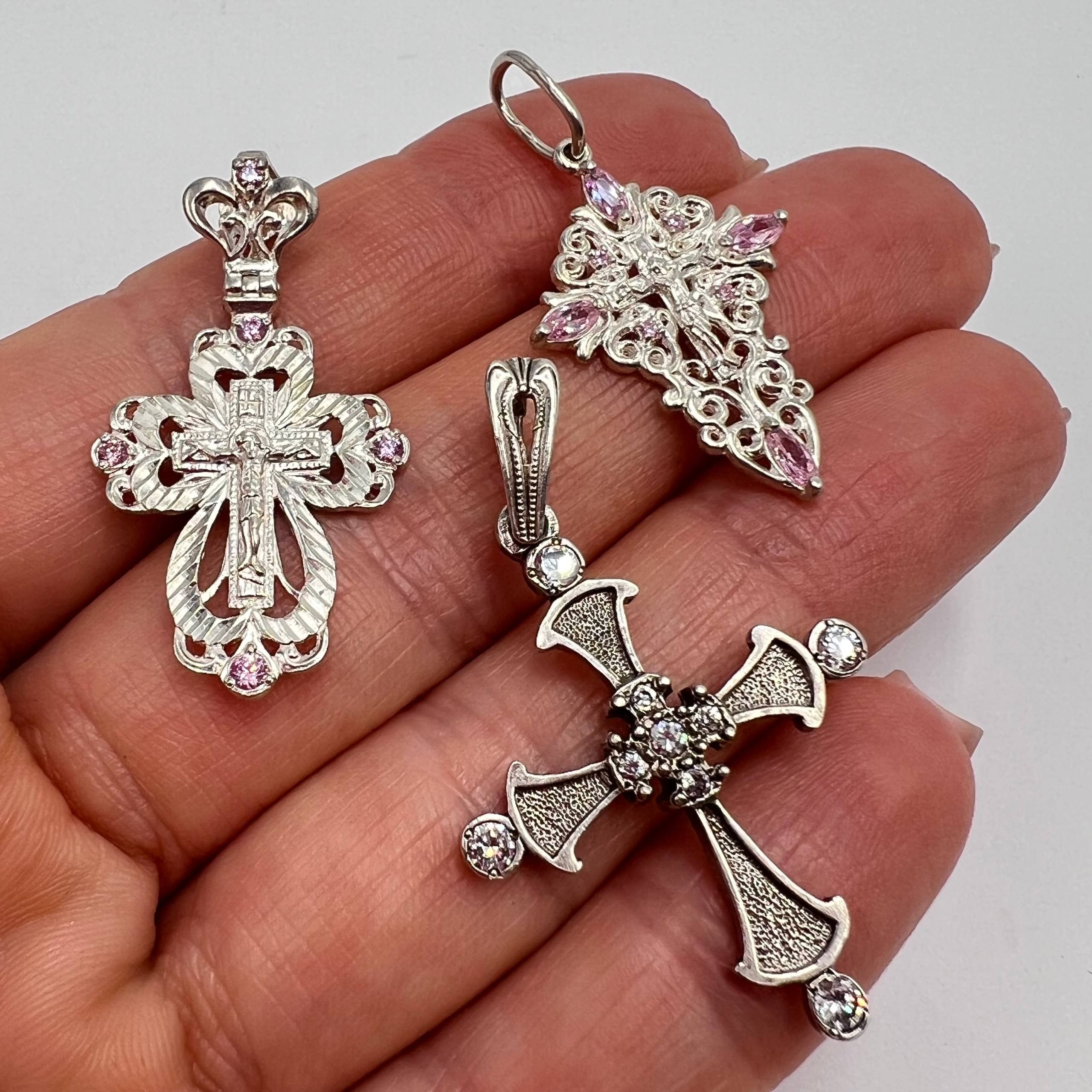 Sterling Silver Lot of 12 Sterling Silver 925 Christian Crosses 35 gr Size ONE SIZE - 2 Thumbnail