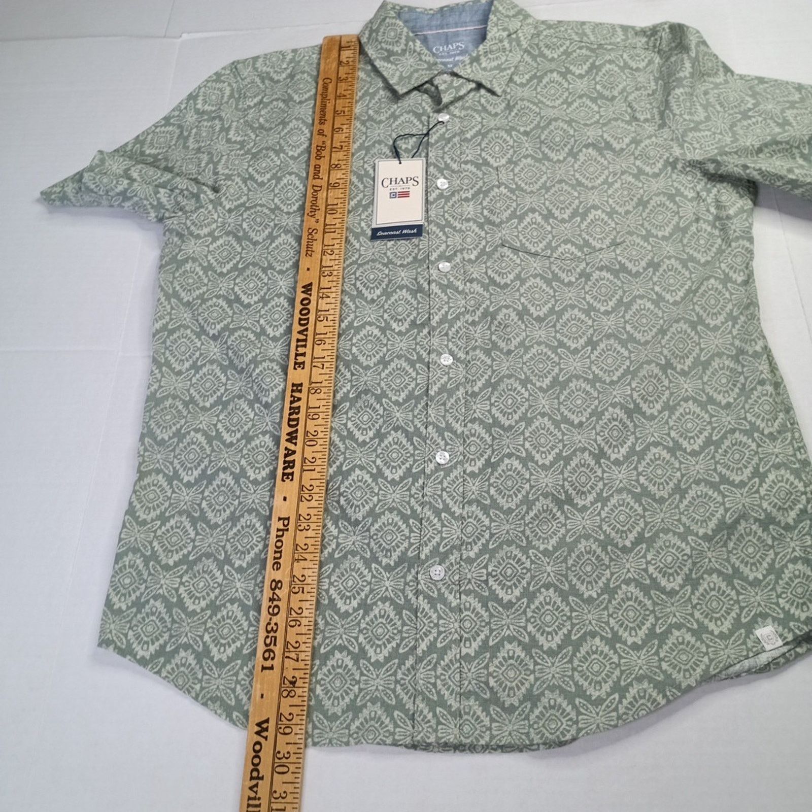 Chaps Chaps Seacoast Chambray Woven Shirt Mens M Green Aztec Print Size US M / EU 48-50 / 2 - 5 Thumbnail