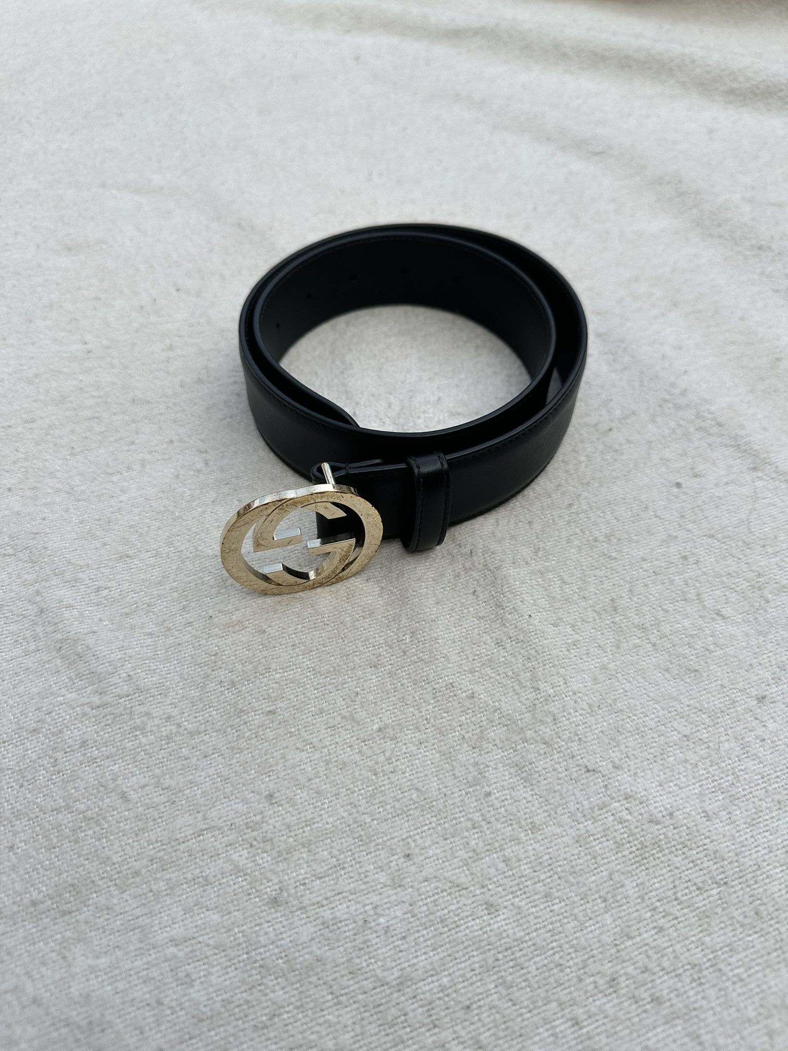Gucci Gucci Belt Black Leather Interlocking G Buckle Size ONE SIZE - 2 Thumbnail