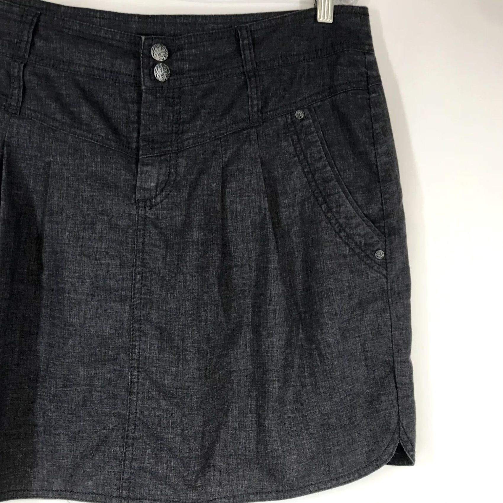 Prana prAna Women's Blue Hemp Blend A-Line Skirt Size 12 Button Waist Pleated Size 34" / US 12 / IT 48 - 3 Thumbnail