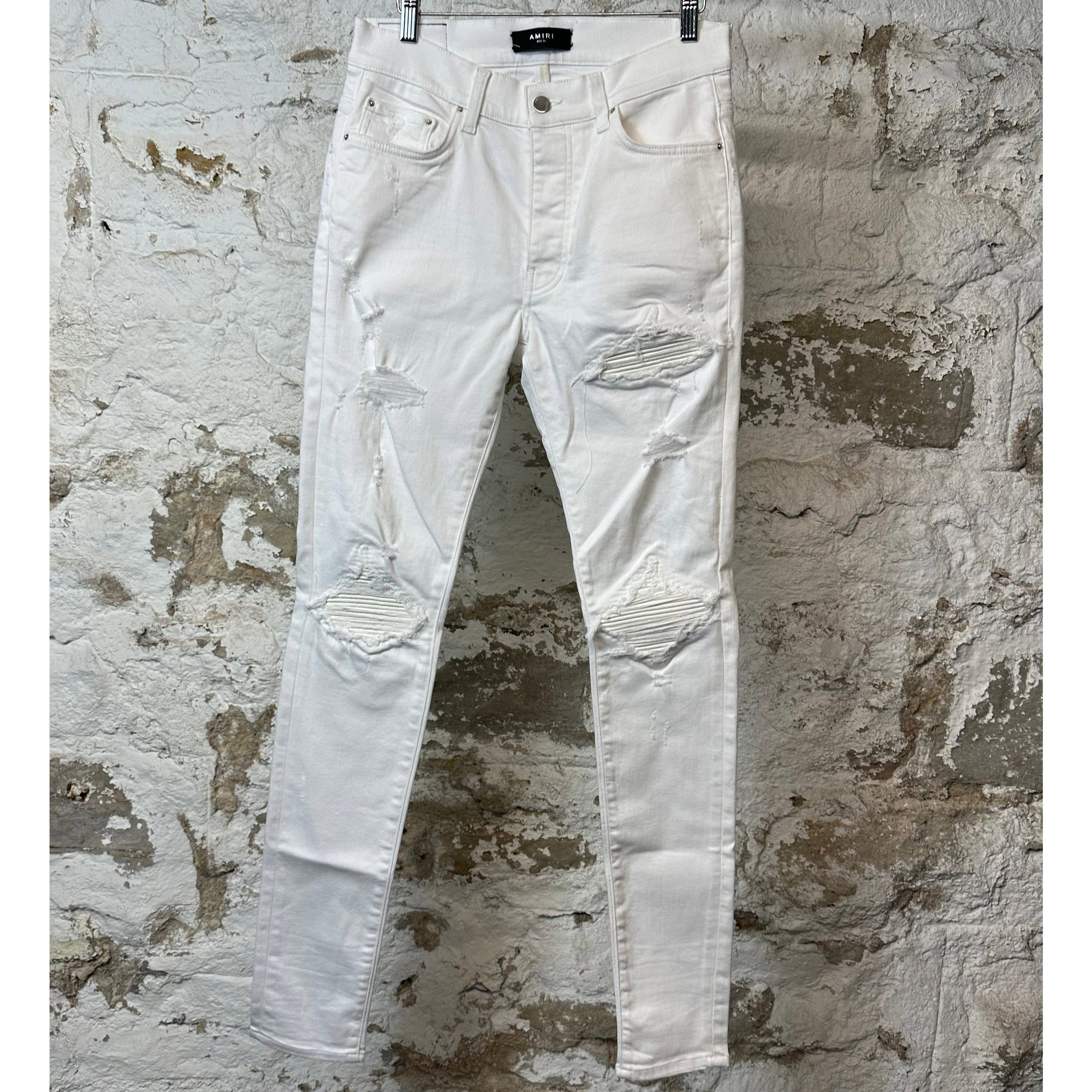 Amiri MX1 White Leather White Denim Jeans Sz 31