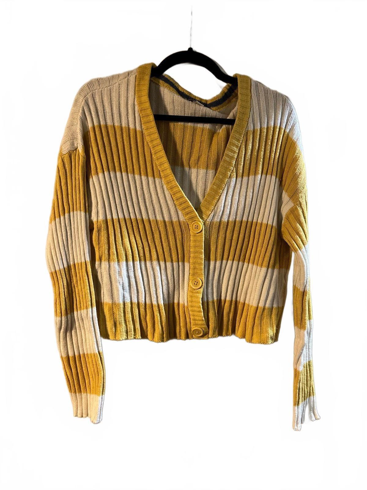 American Eagle Outfitters American Eagle Striped Crop Sweater - Yellow & White Size M / US 6-8 / IT 42-44 - 1 Thumbnail