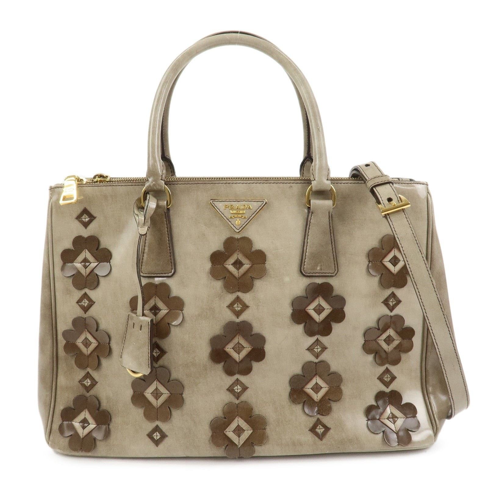 Prada Prada Galleria Flower Patent Leather Tote Gray Size ONE SIZE - 1 Thumbnail