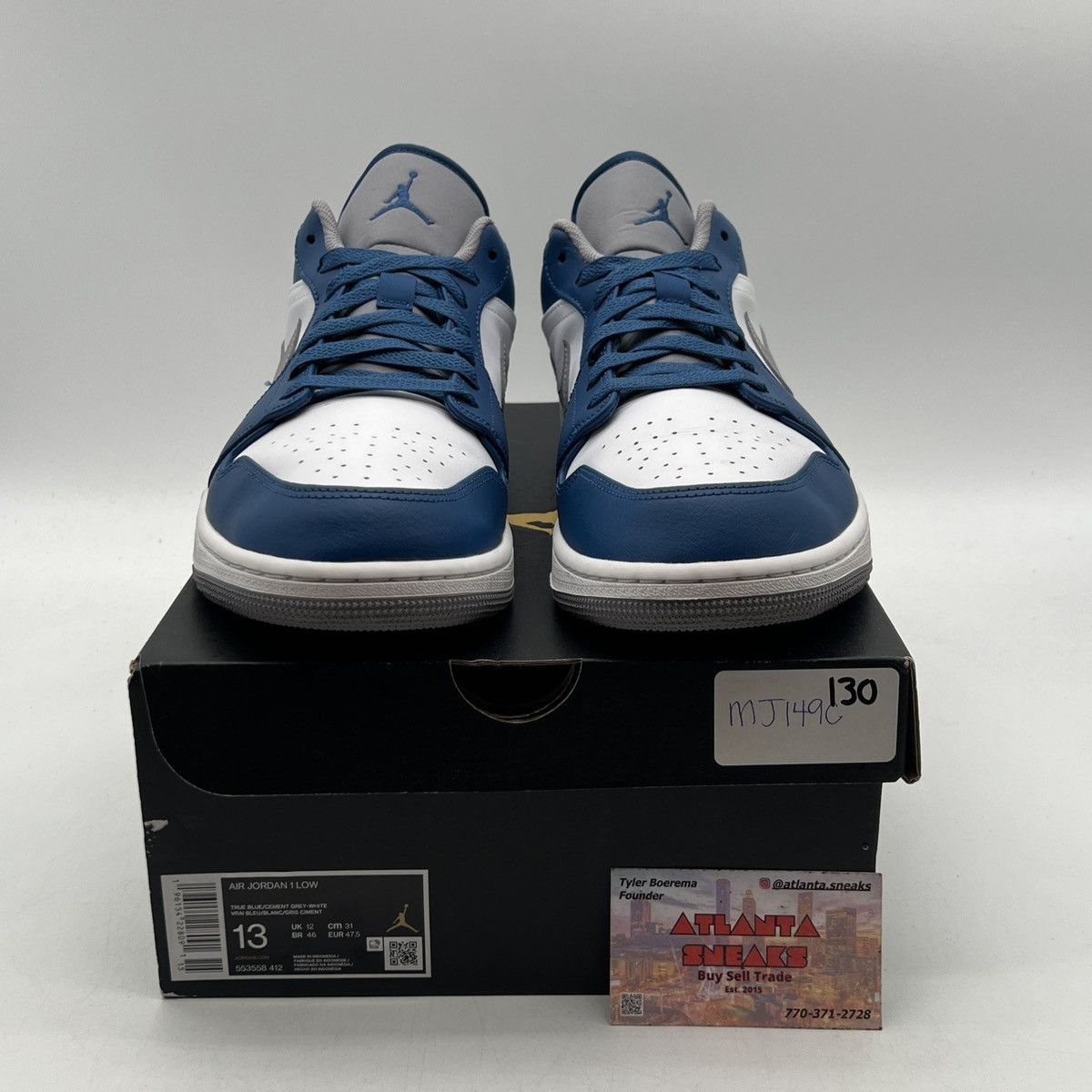 Nike Air Jordan 1 low true blue cement Size US 13 / EU 46 - 2 Thumbnail