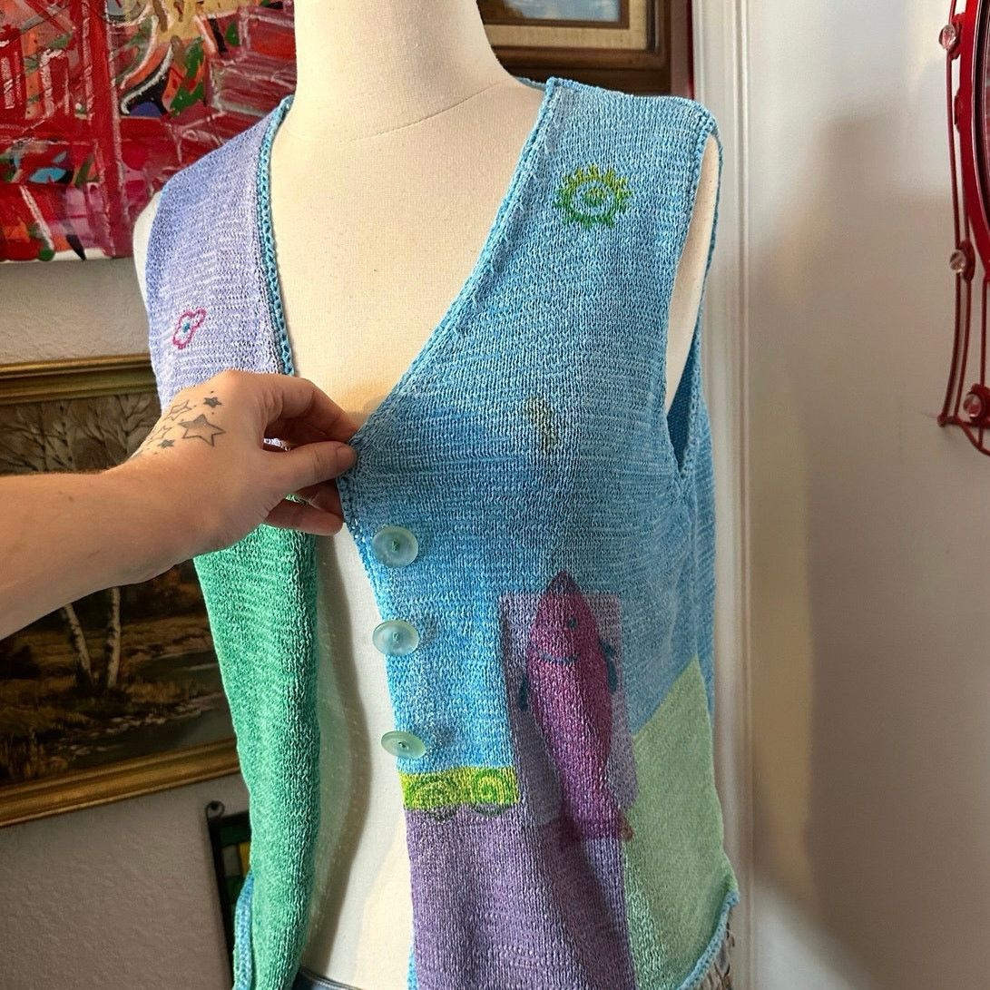 Northern Isles stained northern isles fish knit button up vest Size M / US 6-8 / IT 42-44 - 2 Thumbnail