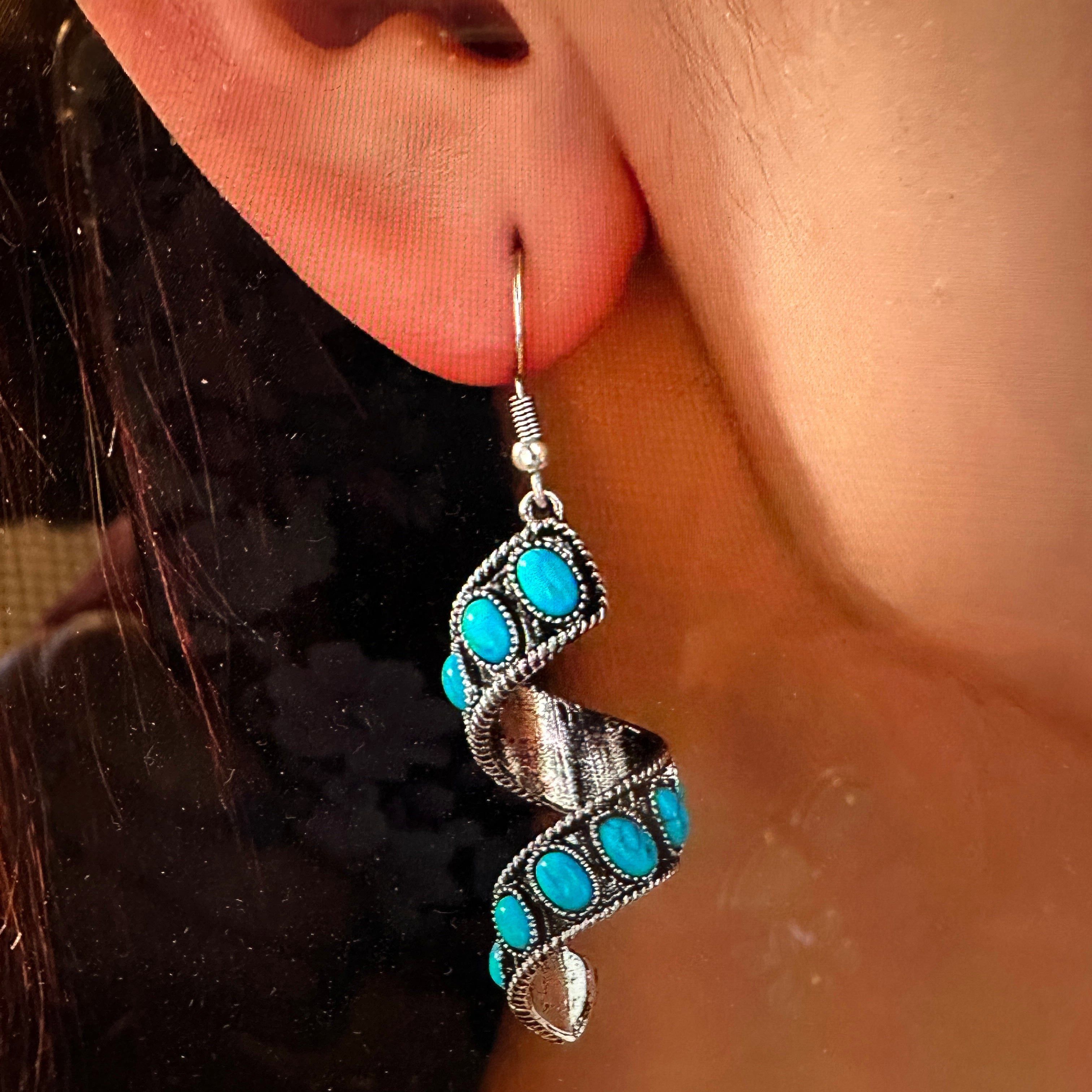 Other Boho Hippie Cowgirl Twirl Wire Drop Earrings, Turquoise Ston Size ONE SIZE - 1 Thumbnail