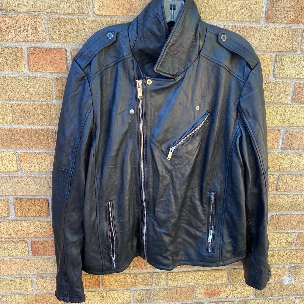 Karl Lagerfeld Karl Lagerfeld Mens Leather Biker Jacket A Symmetrical Mult Size US XXL / EU 58 / 5 - 4 Thumbnail